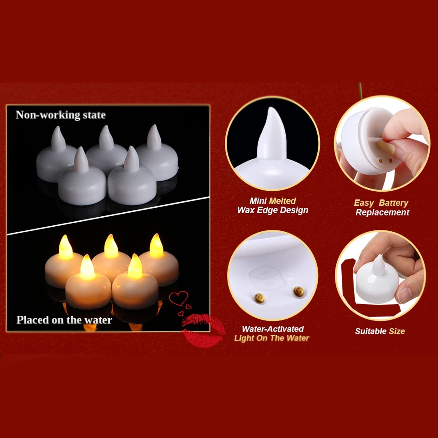 8-Piece Battery Operated Flameless Floating Candles In Transparent Box Of Decorative Wedding Tea Lights thumbnail 6