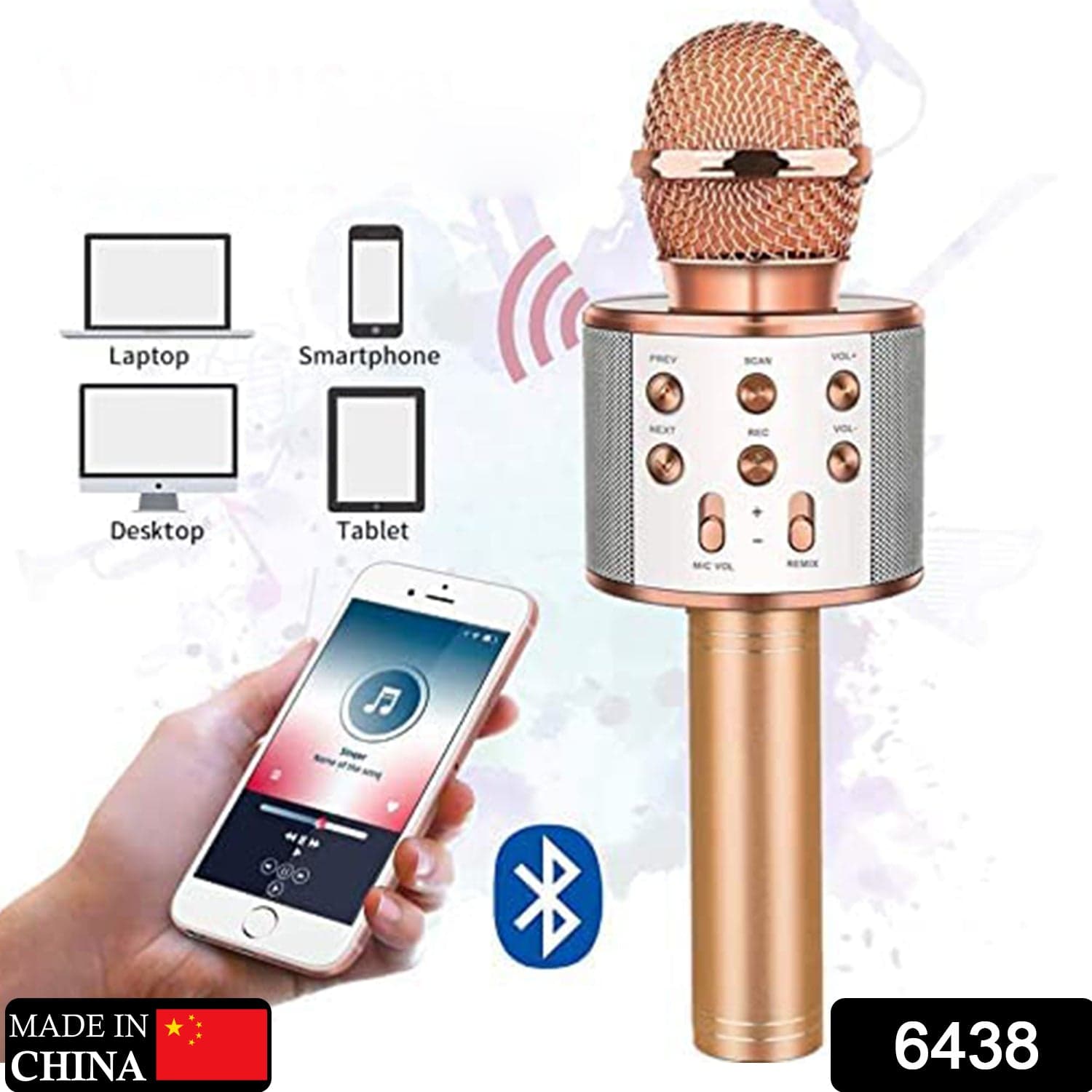 Wireless Bluetooth Recording Condenser Handheld Microphone Bluetooth Speaker Audio Recording Karaoke with Mic (Multicolor 1 Pc) thumbnail 2