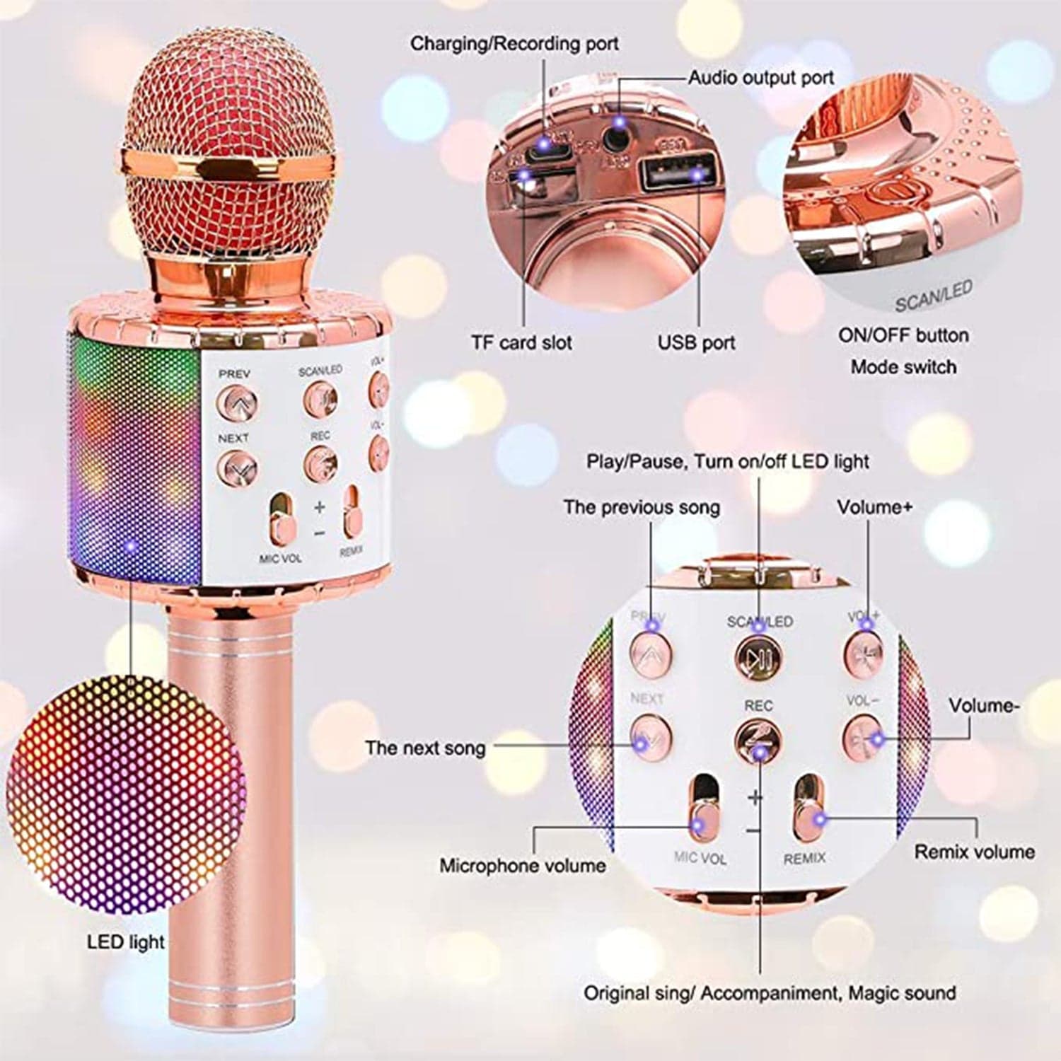 Wireless Bluetooth Recording Condenser Handheld Microphone Bluetooth Speaker Audio Recording Karaoke with Mic (Multicolor 1 Pc) thumbnail 3