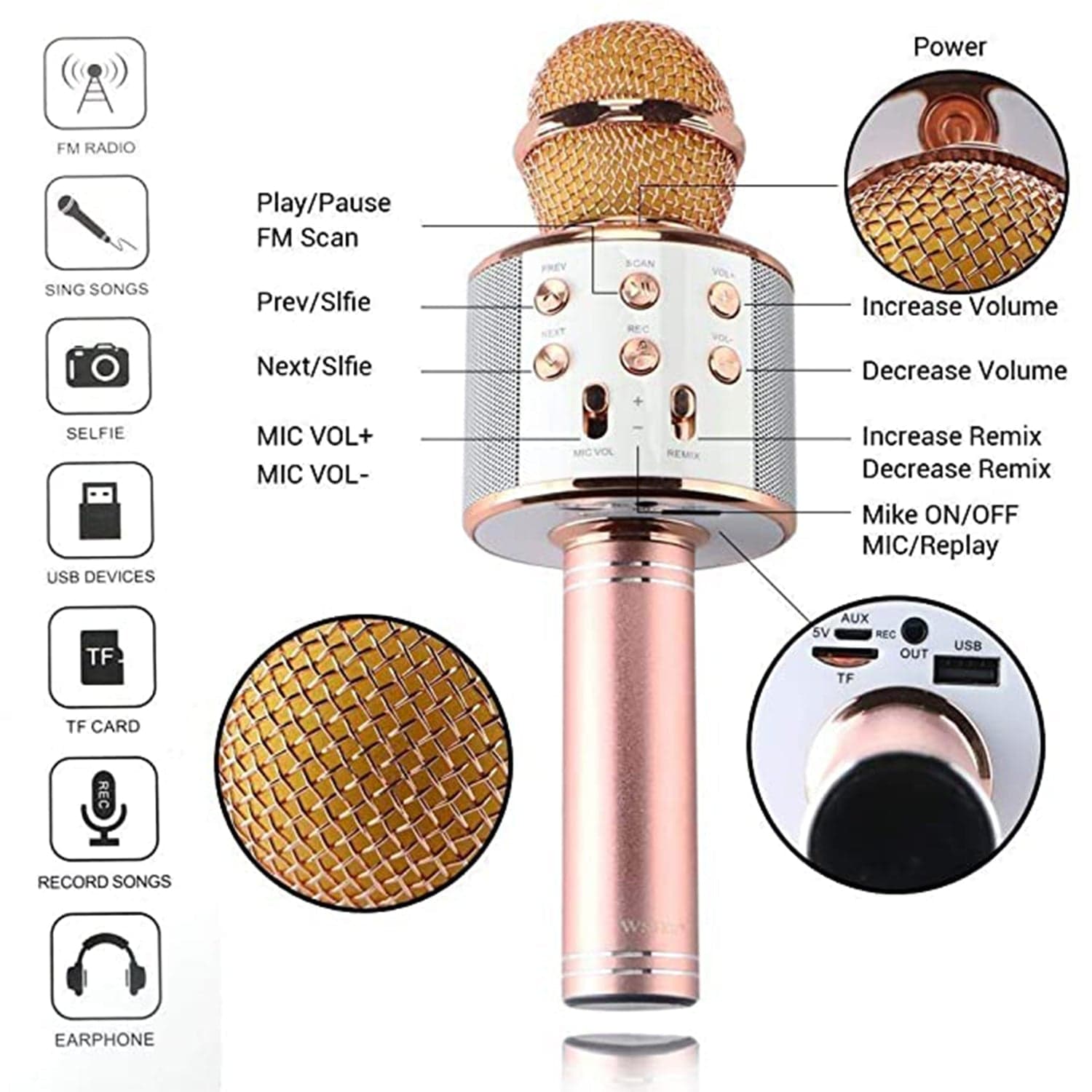 Wireless Bluetooth Recording Condenser Handheld Microphone Bluetooth Speaker Audio Recording Karaoke with Mic (Multicolor 1 Pc) thumbnail 6