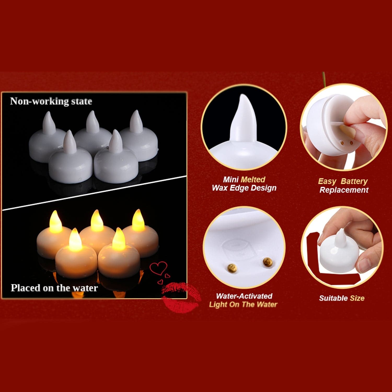 Set Of 12 Flameless Floating Candles Battery Operated Tea Lights Tealight Candle - Decorative ID-6439 thumbnail 12