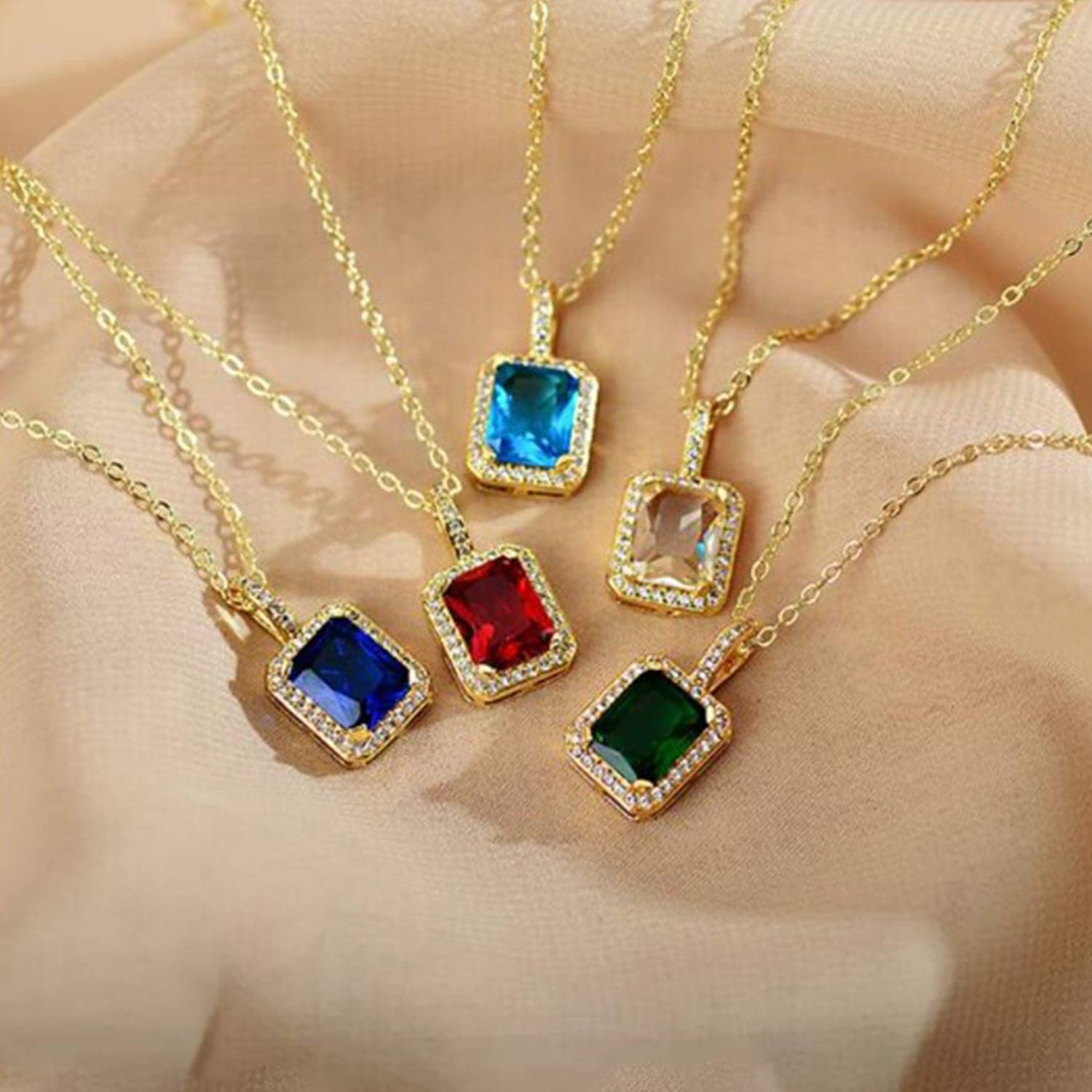 Stone Pendant Necklace Chain Set with Earrings (1 Set / Mix Color & Design) thumbnail 6