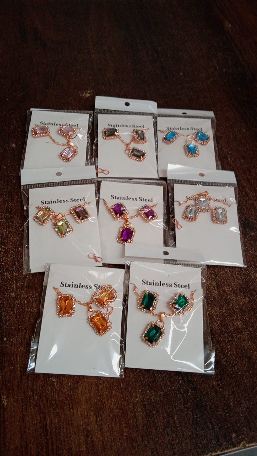 Stone Pendant Necklace Chain Set with Earrings (1 Set / Mix Color & Design) thumbnail 7