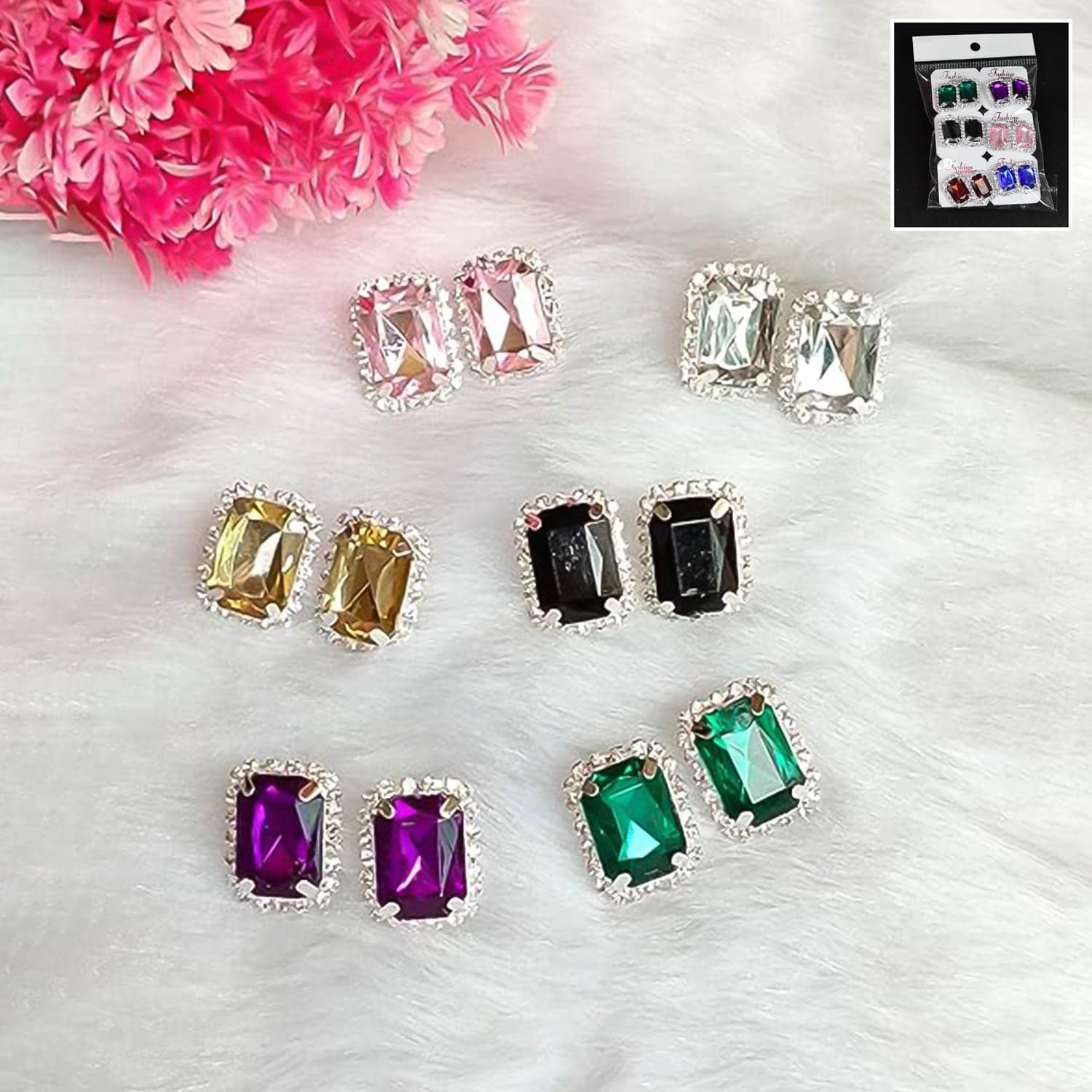 Diamond Jewellery Interchangeable Triangular Shaped Earrings (6 Pari / Mix Color & Design) thumbnail 3
