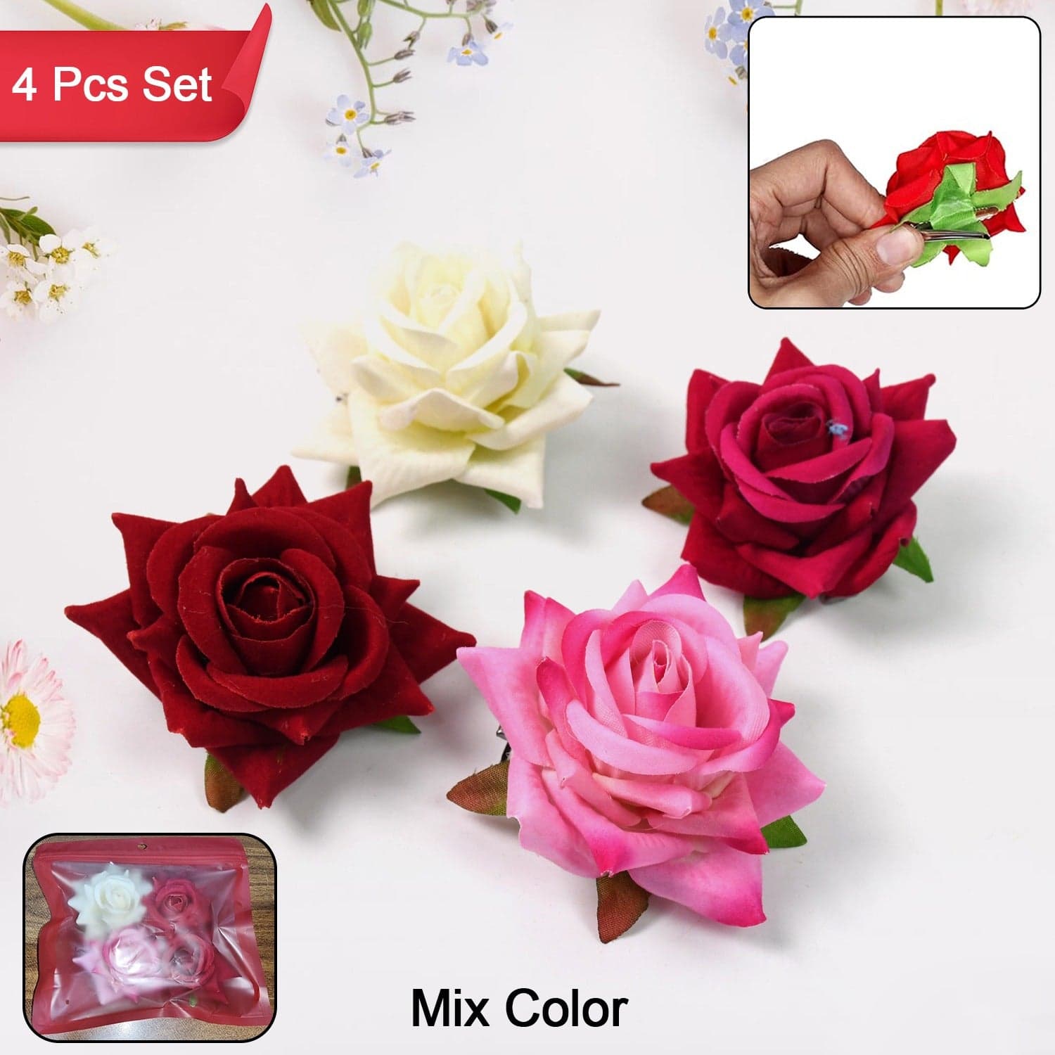 Colourful Flowing Flower Hair Pin (4 Pcs Set / Mix Color) thumbnail 1