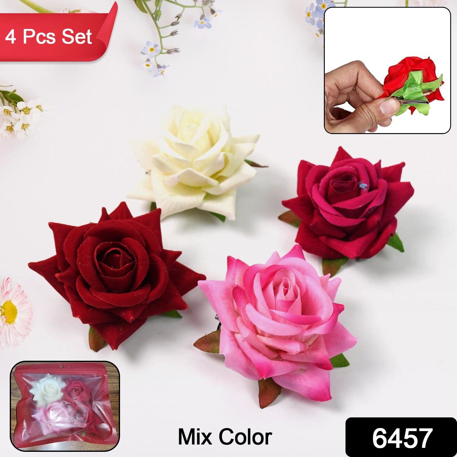 Colourful Flowing Flower Hair Pin (4 Pcs Set / Mix Color) thumbnail 2