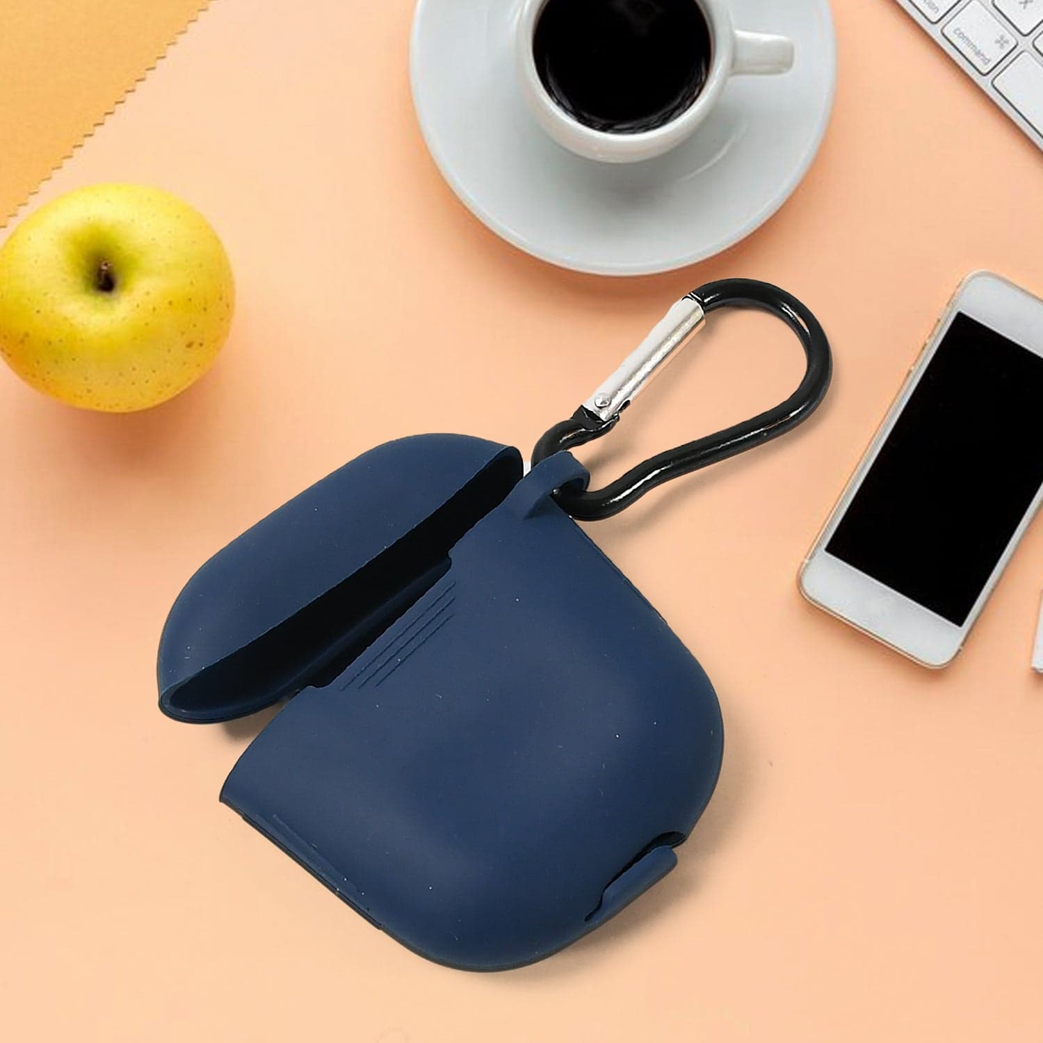 Silicone Shockproof Protection Wireless Headphones Carrying Box Cover with Metal Keychain thumbnail 1