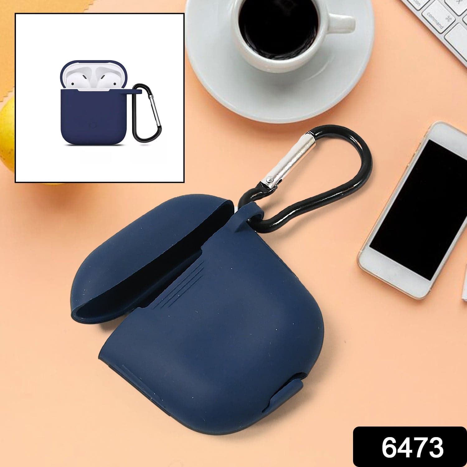 Silicone Shockproof Protection Wireless Headphones Carrying Box Cover with Metal Keychain thumbnail 2