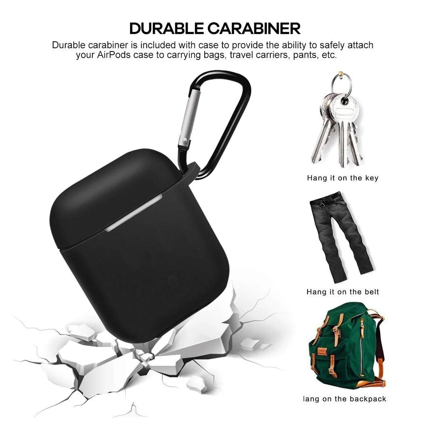 Silicone Shockproof Protection Wireless Headphones Carrying Box Cover with Metal Keychain thumbnail 4
