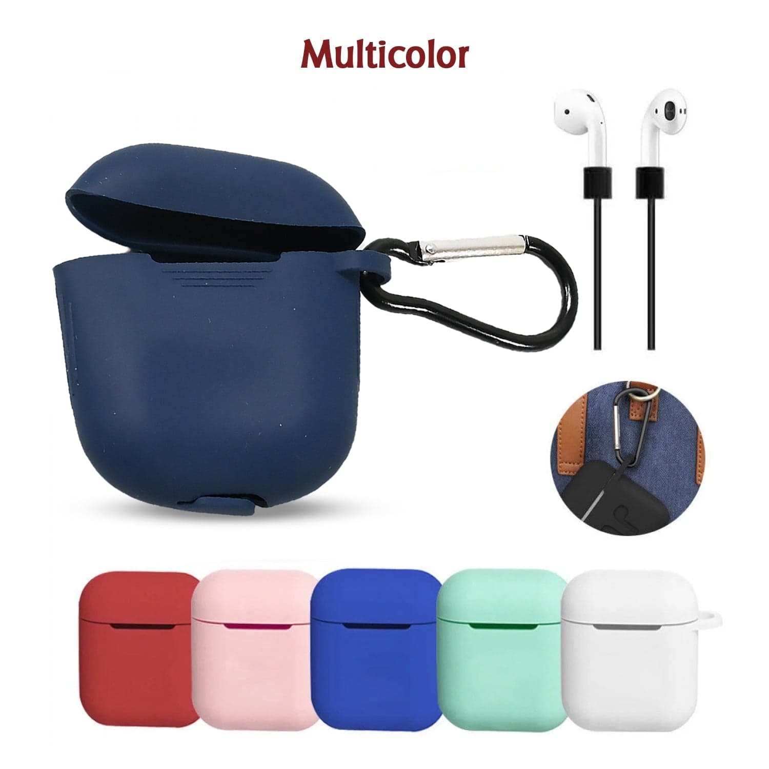 Silicone Shockproof Protection Wireless Headphones Carrying Box Cover with Metal Keychain thumbnail 6