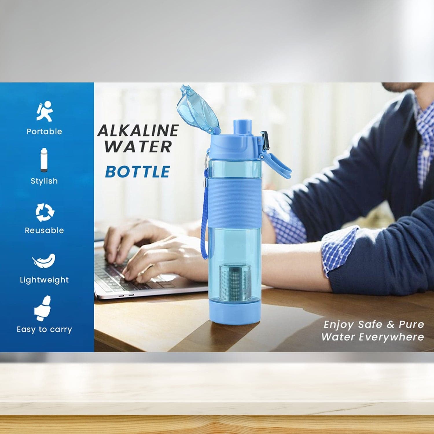 Alkaline Water Bottle, With Food Grade Plastic, Stylish And Portable (Particulates Not Included) thumbnail 8