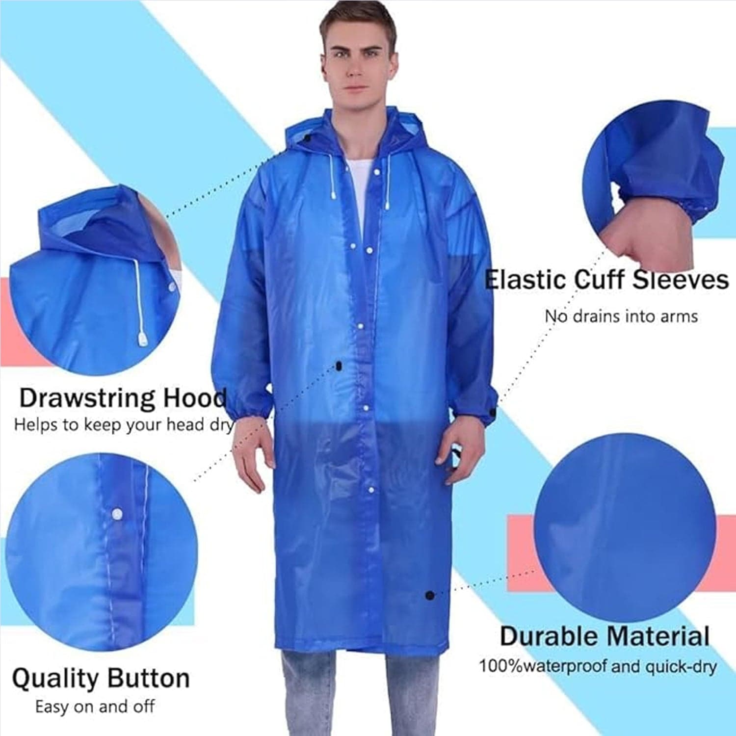 Adult Portable Rain Coat, Men & Women Outdoor Traveling Eva Material Raincoat thumbnail 8