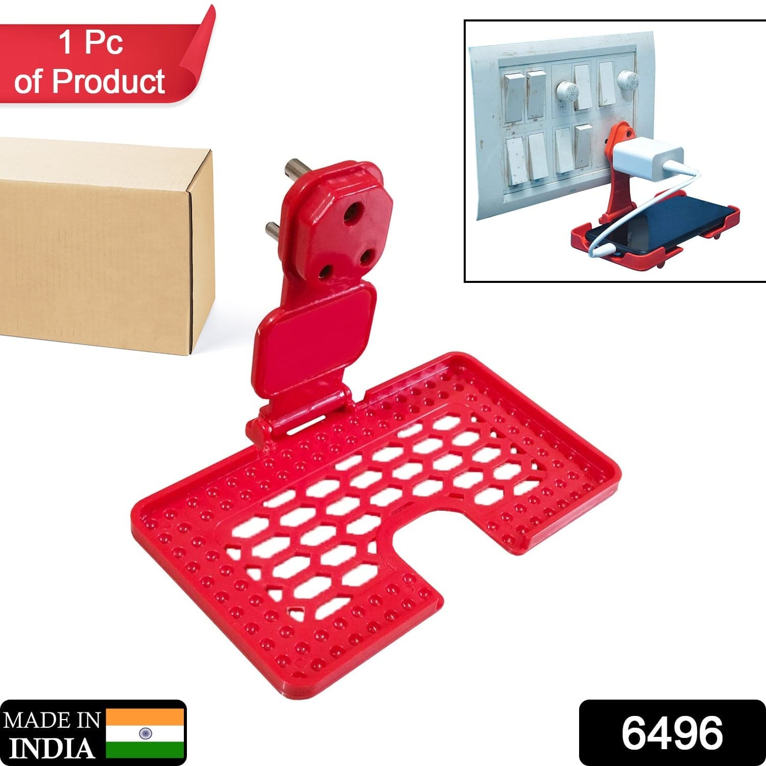 Multi-Purpose Wall Holder Stand for Mobile Charging (Red) thumbnail 2