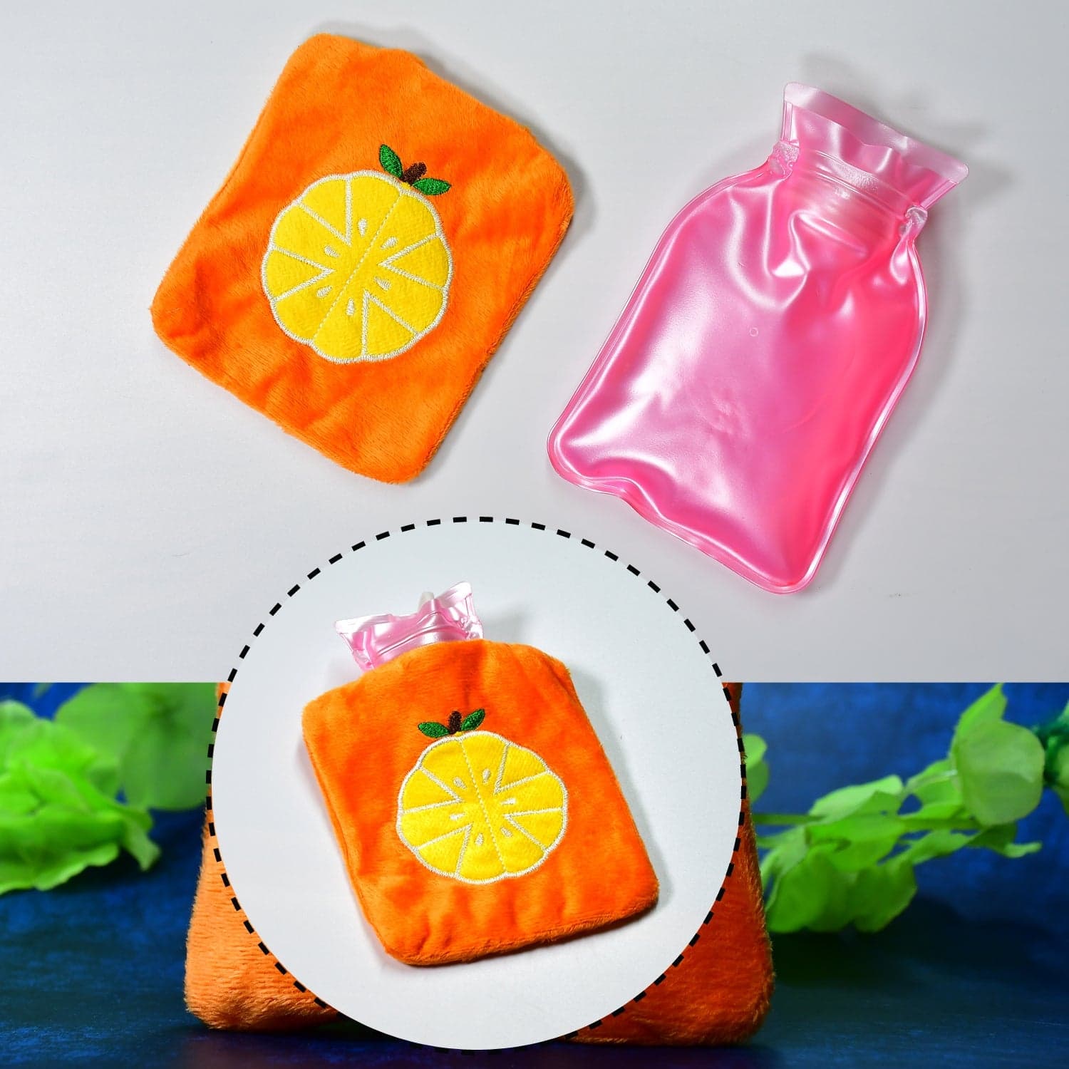 Orange Small Hot Water Bag With Cover For Pain Relief thumbnail 3