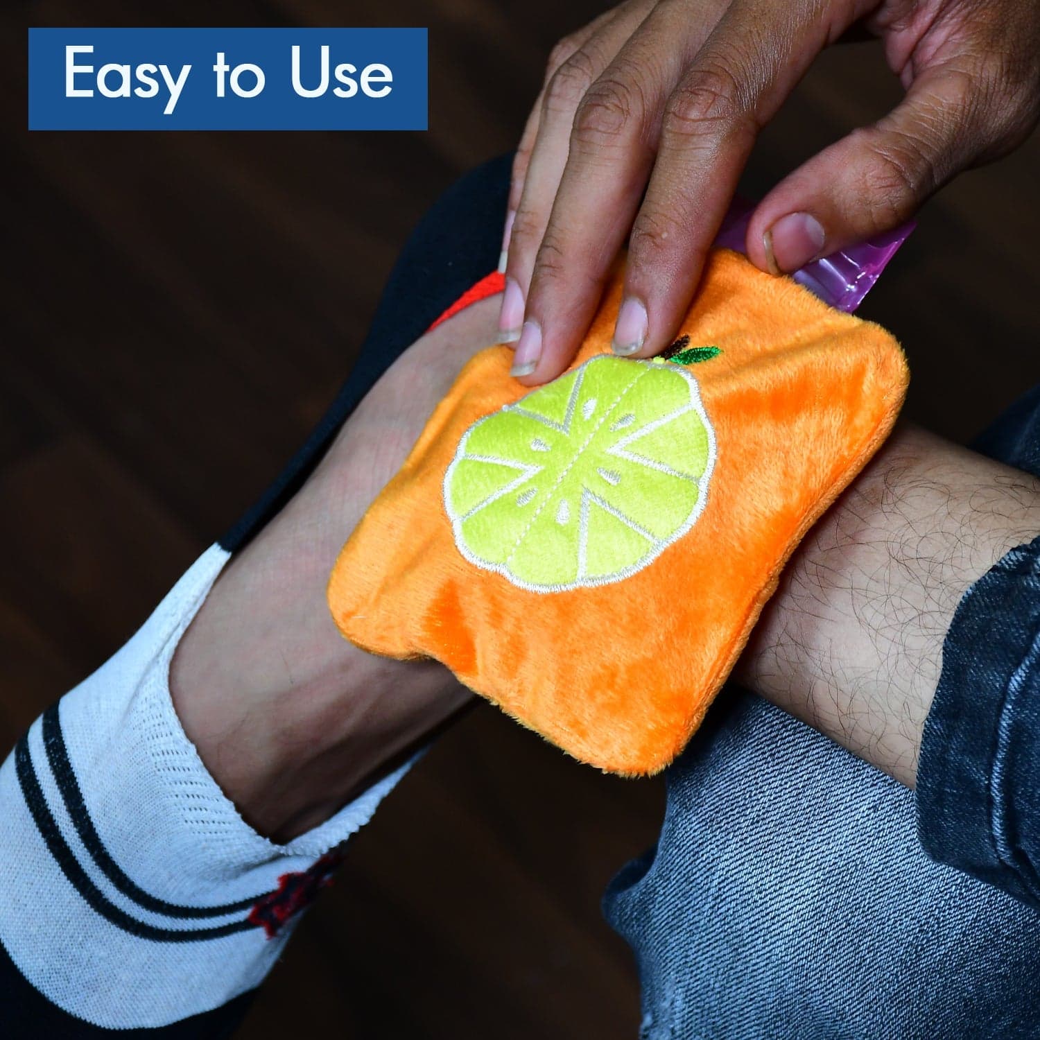 Orange Small Hot Water Bag With Cover For Pain Relief thumbnail 6