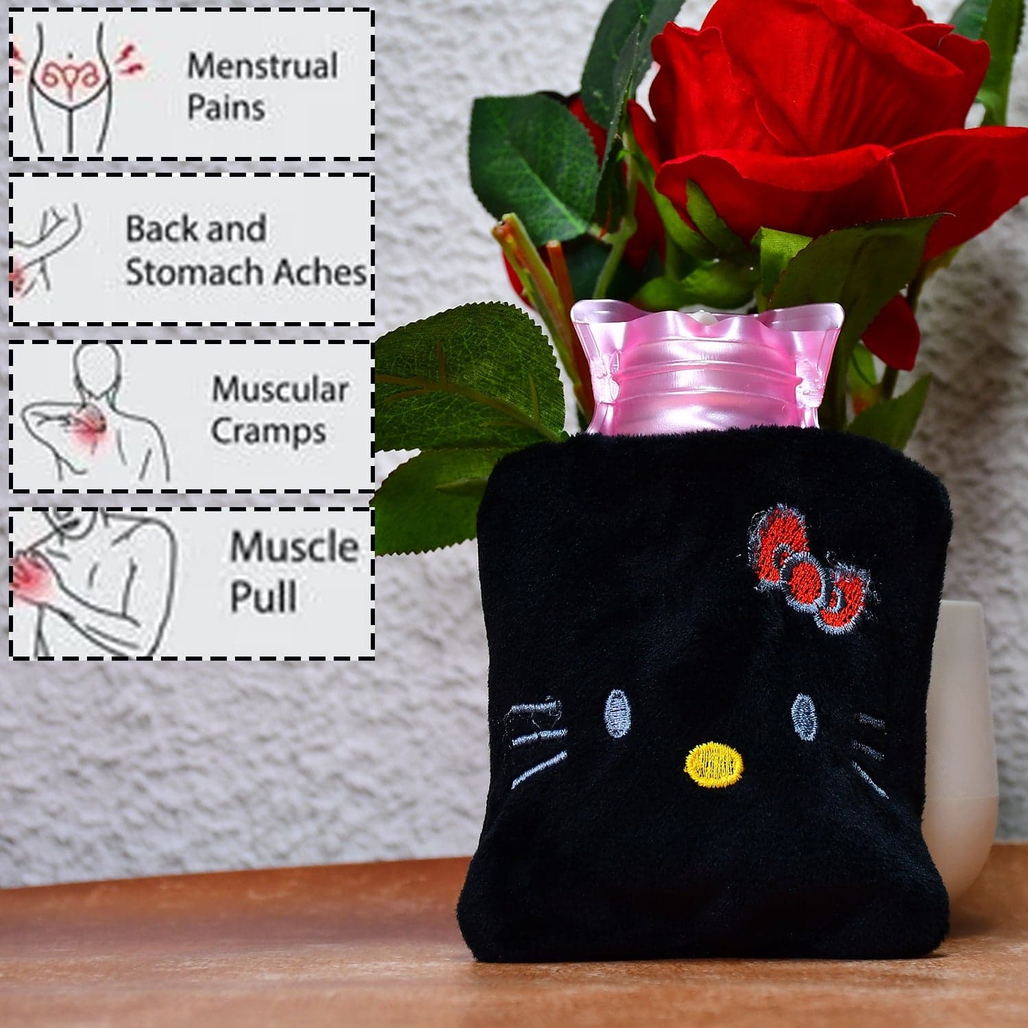 Black Small Hot Water Bag with Cover of Pain Relief & Warmer thumbnail 7