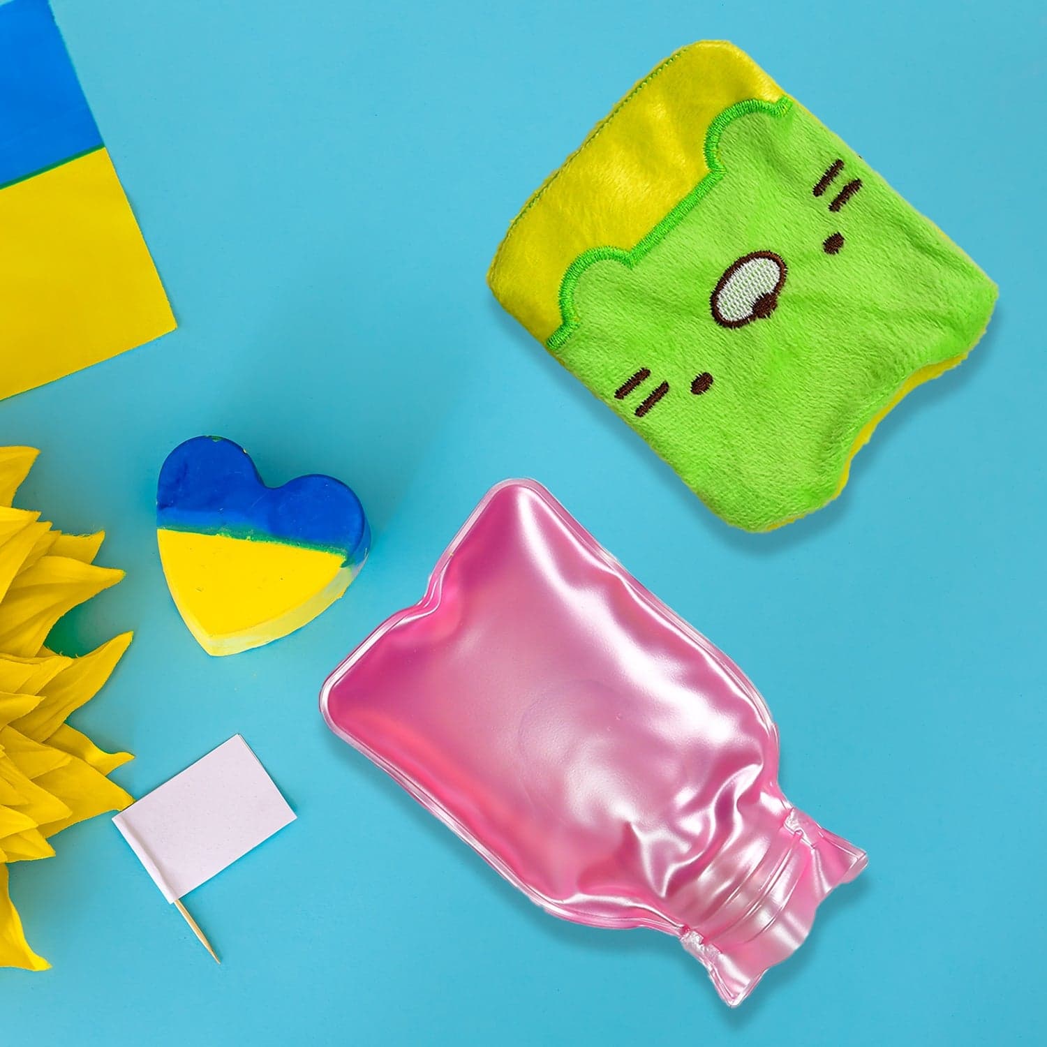 Green Kitty Hot Water Bag with Cover for Pain Relief & Warmth thumbnail 1