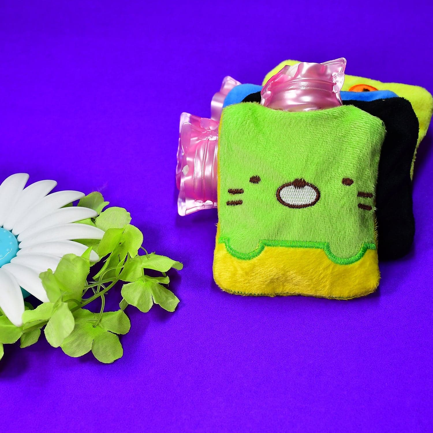 Green Kitty Hot Water Bag with Cover for Pain Relief & Warmth thumbnail 3