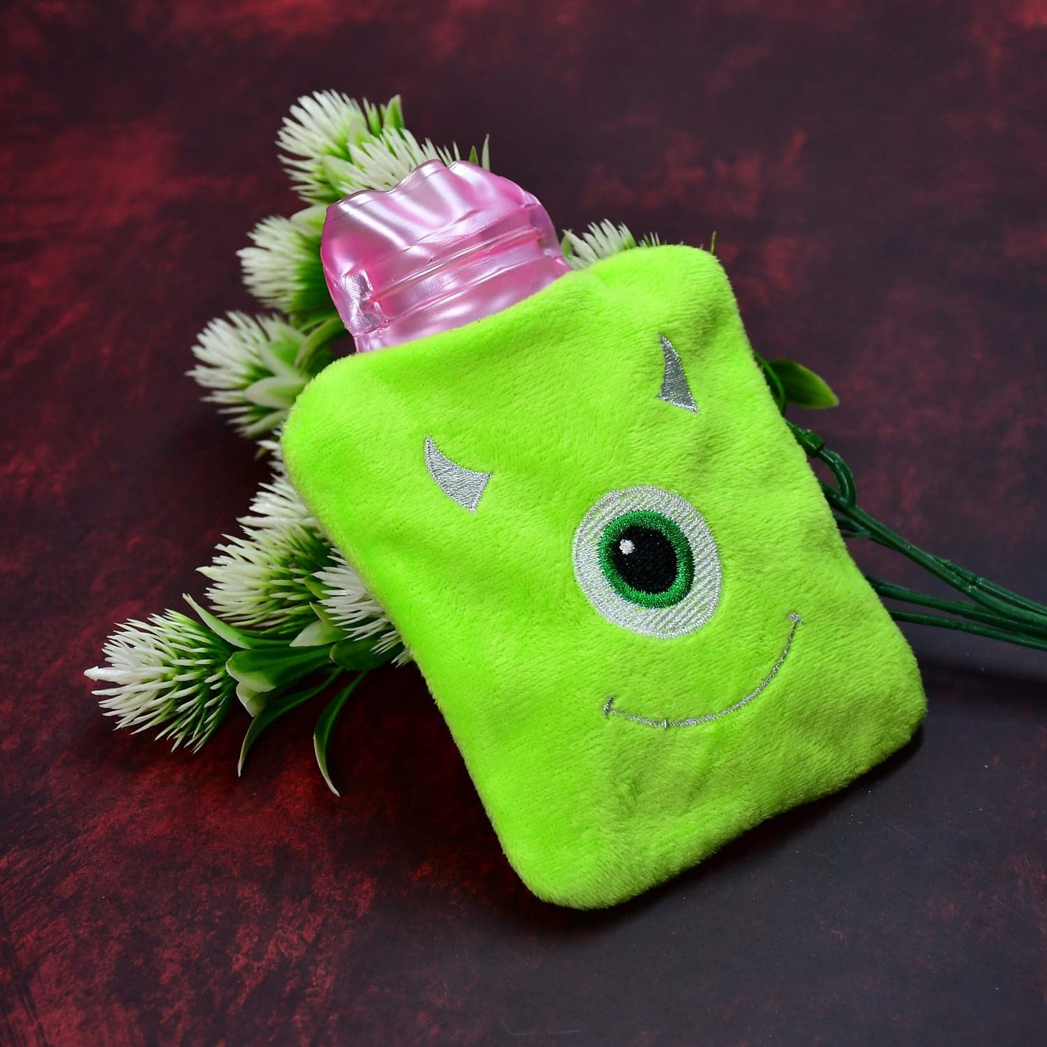 Green One-Eyed Monster Print Small Hot Water Bag with Cover for Pain Relief thumbnail 1