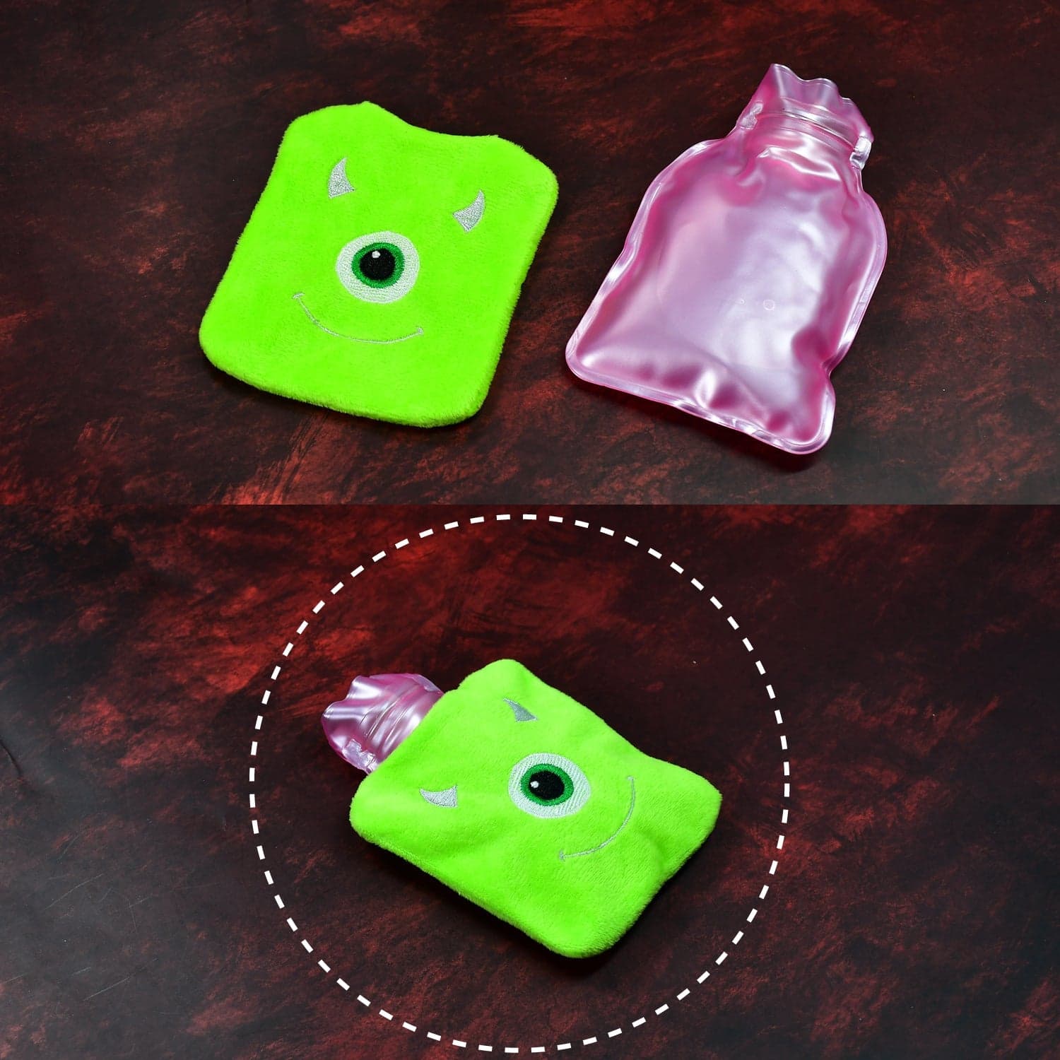 Green One-Eyed Monster Print Small Hot Water Bag with Cover for Pain Relief thumbnail 4