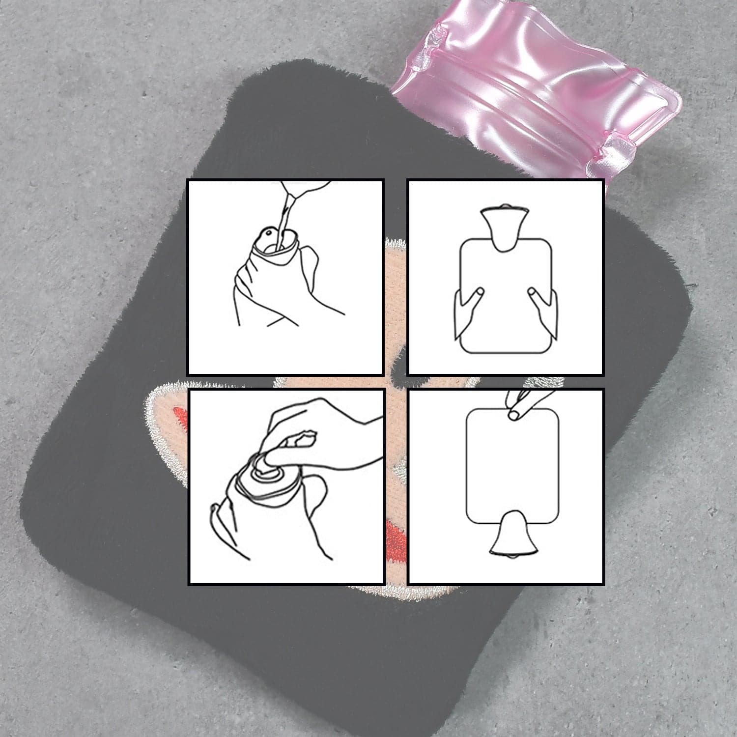 Black Small Hot Water Bag with Cover for Pain Relief thumbnail 6