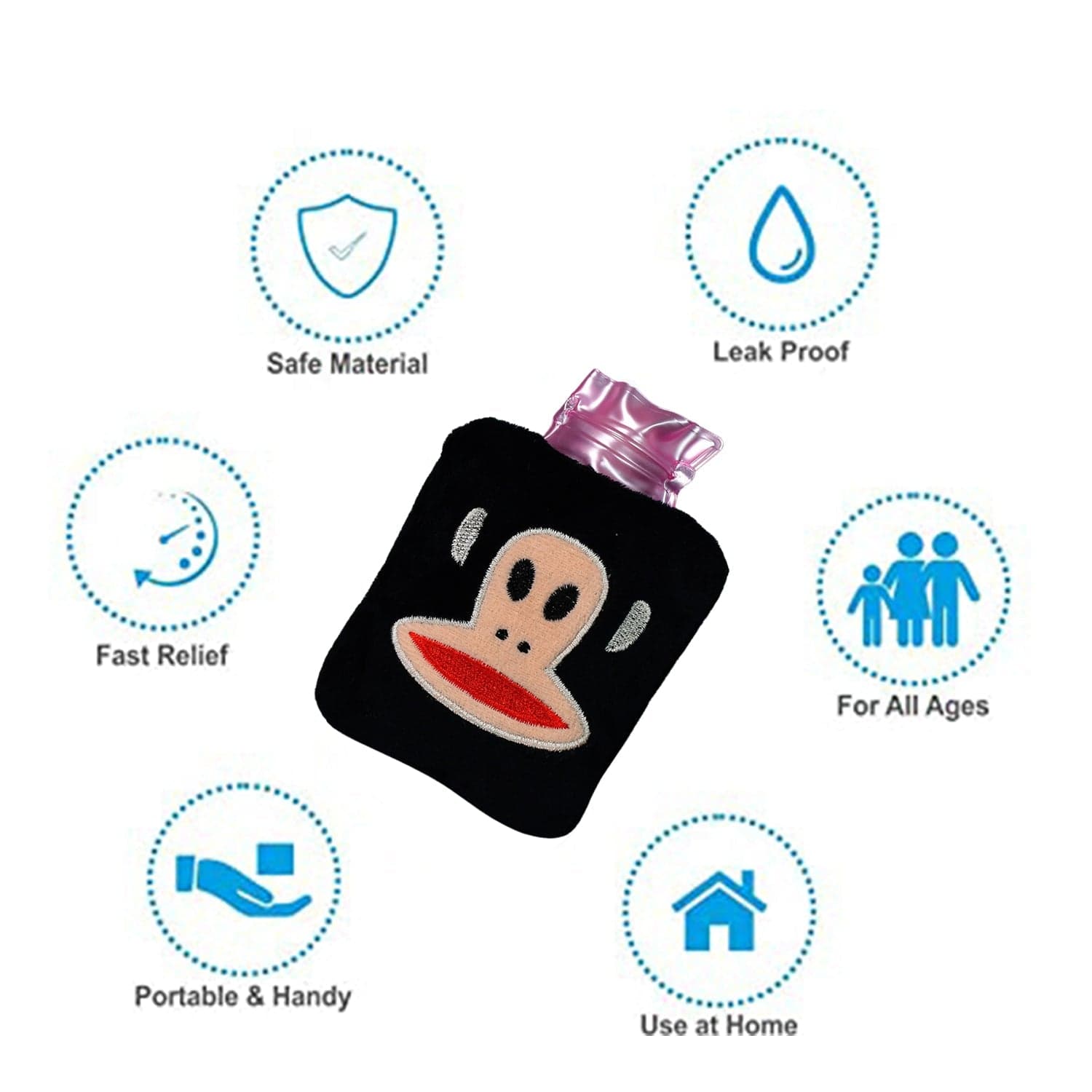 Black Small Hot Water Bag with Cover for Pain Relief thumbnail 7