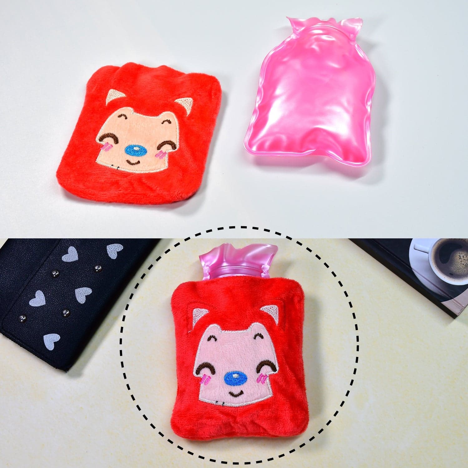 Pink Cat Small Hot Water Bag With Cover For Pain Relief thumbnail 1