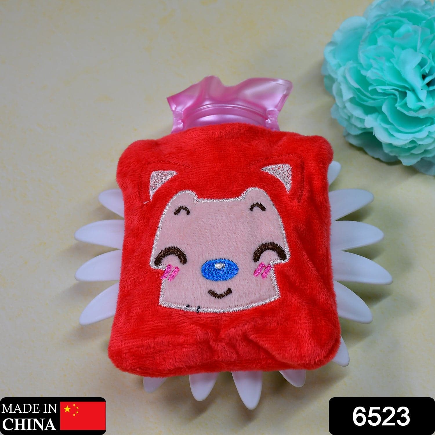 Pink Cat Small Hot Water Bag With Cover For Pain Relief thumbnail 2