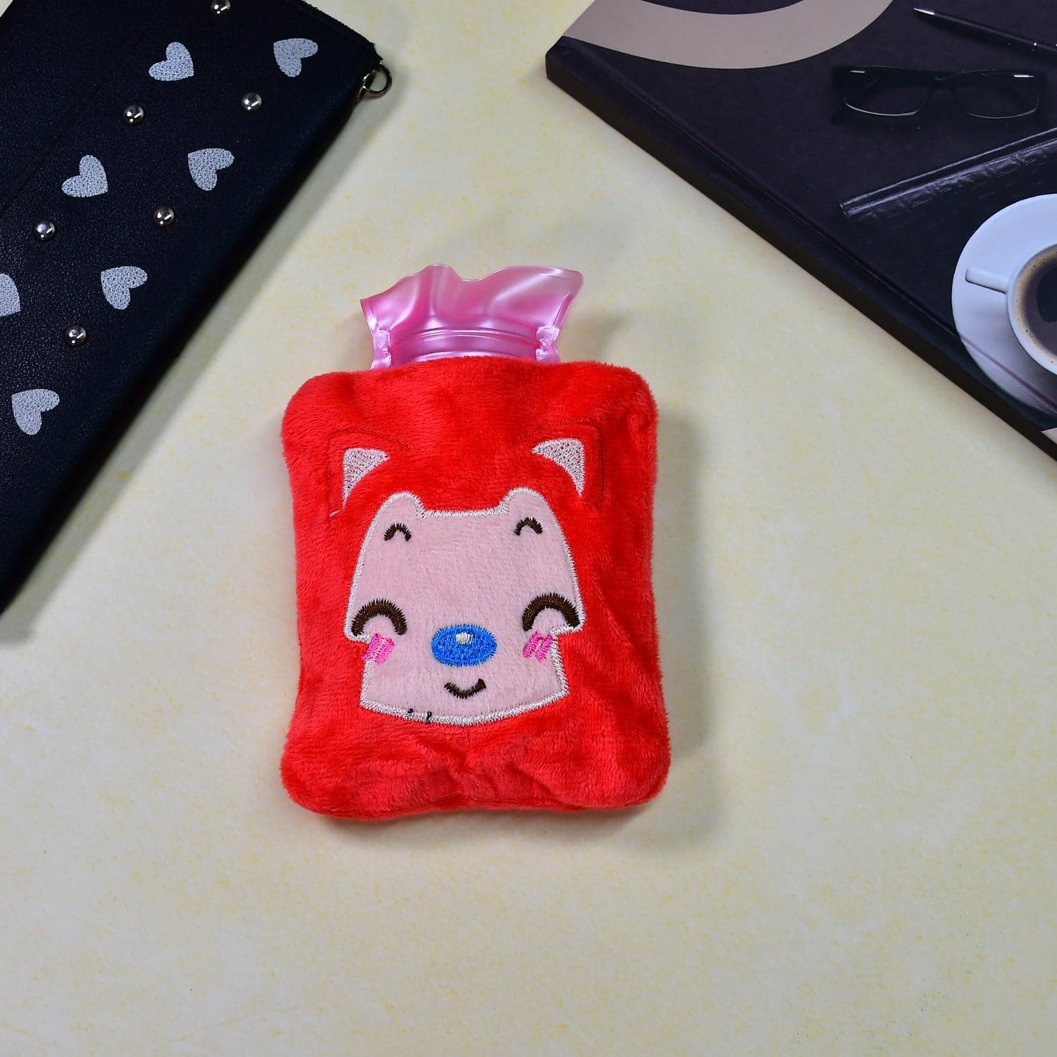 Pink Cat Small Hot Water Bag With Cover For Pain Relief thumbnail 6