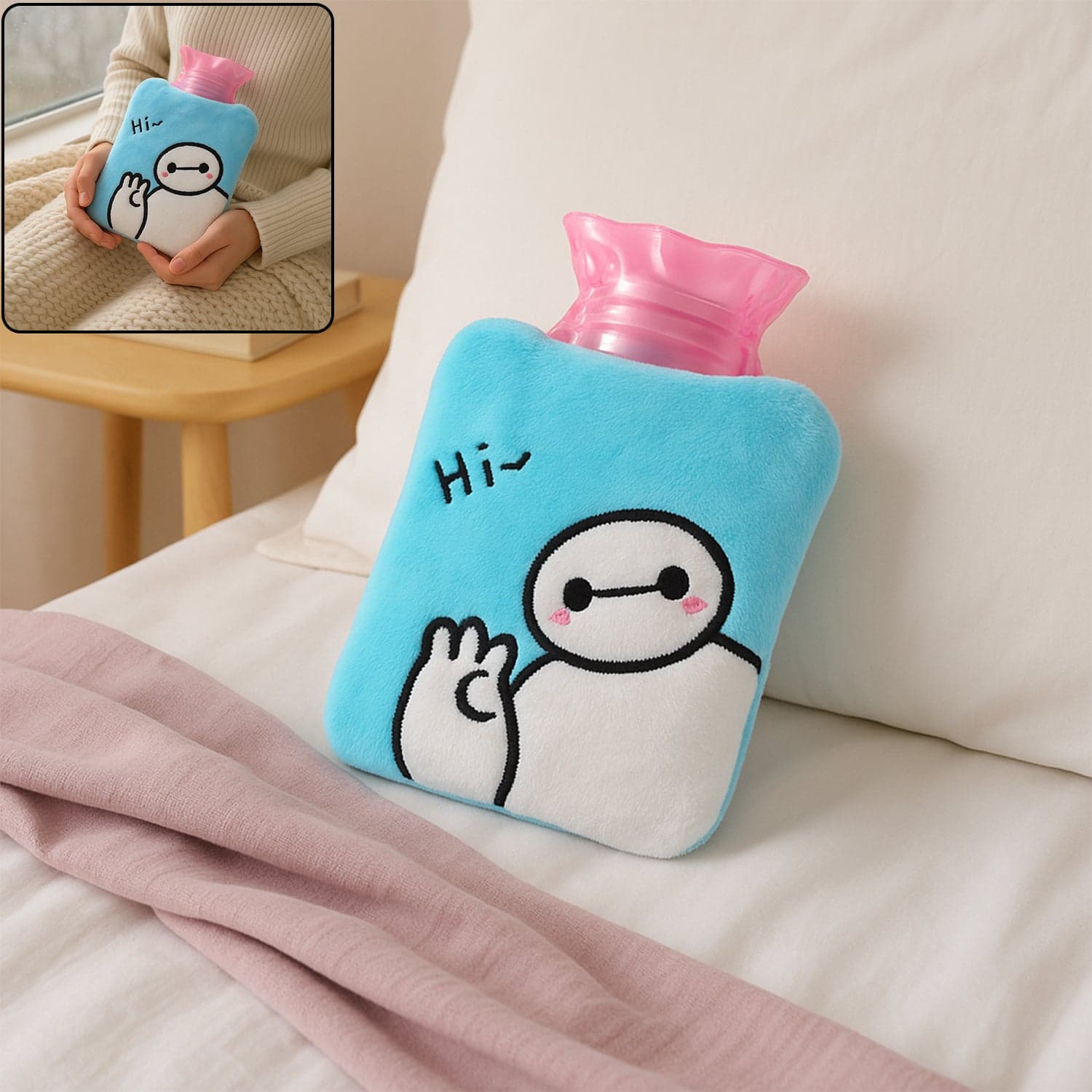 Blue Baymax Small Hot Water Bag with Cover for Pain Relief thumbnail 1