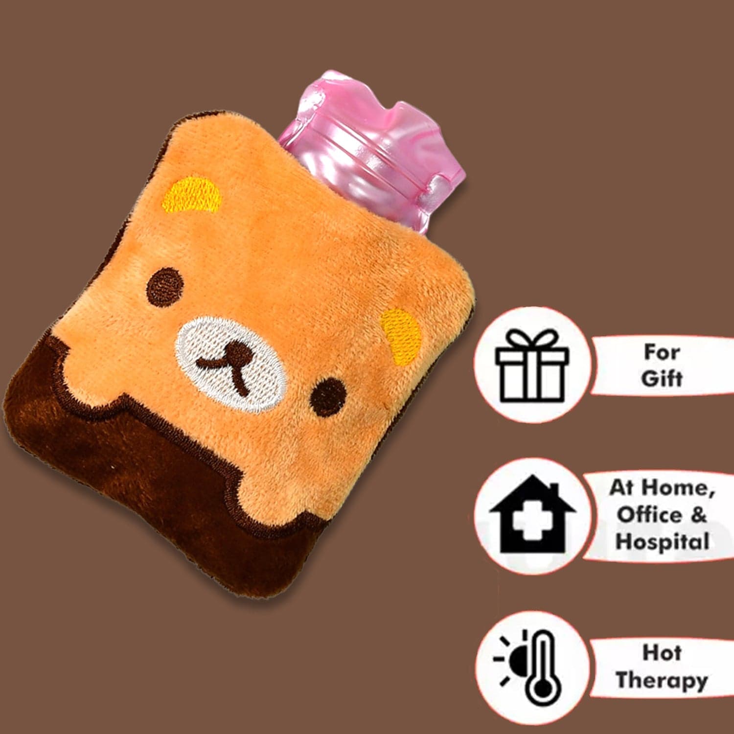 Brown Panda Print Small Hot Water Bag With Cover For Pain Relief thumbnail 3