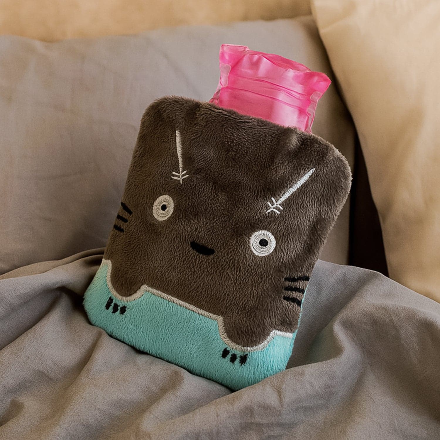 Grey Cat Print Small Hot Water Bag with Cover for Pain Relief thumbnail 1