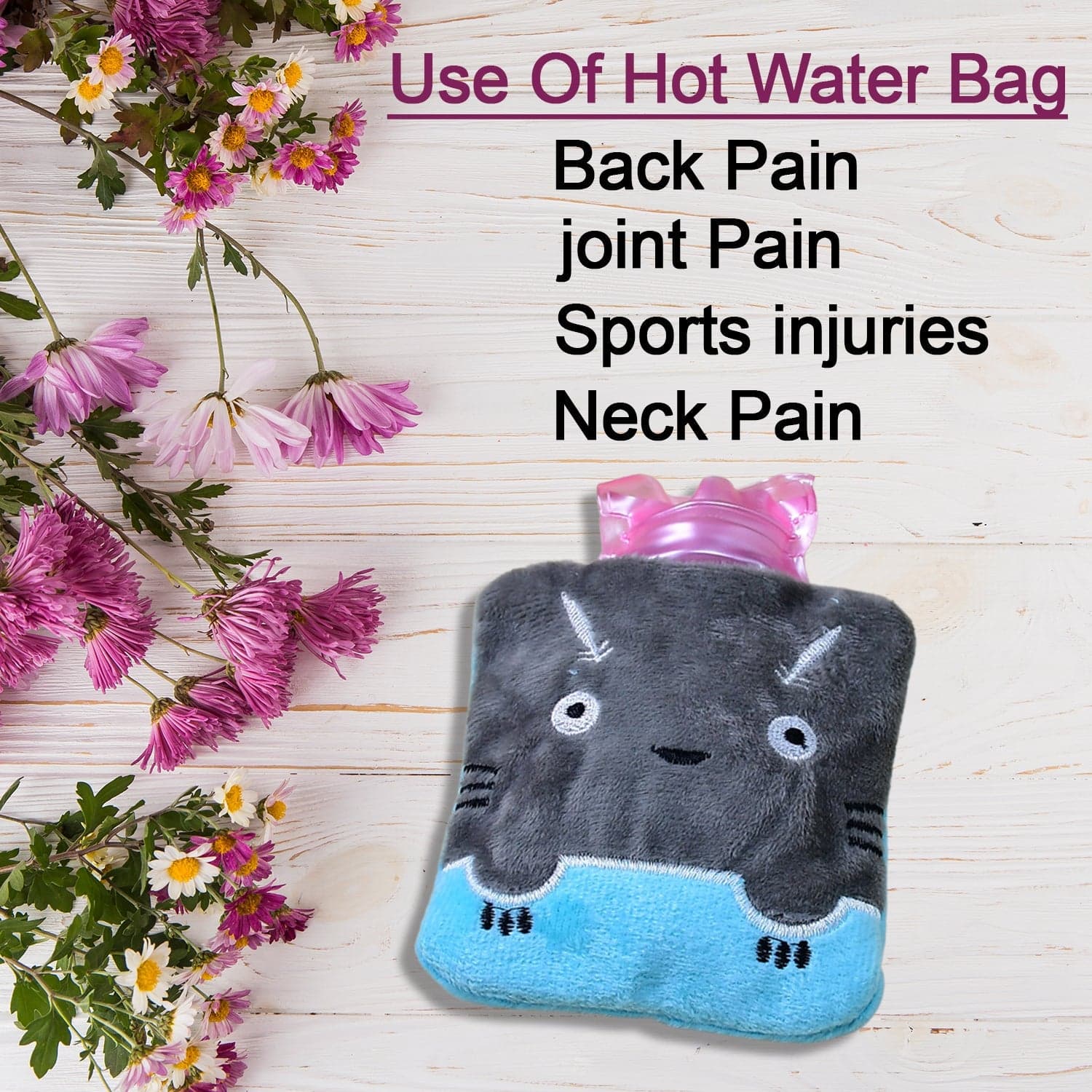Grey Cat Print Small Hot Water Bag with Cover for Pain Relief thumbnail 4