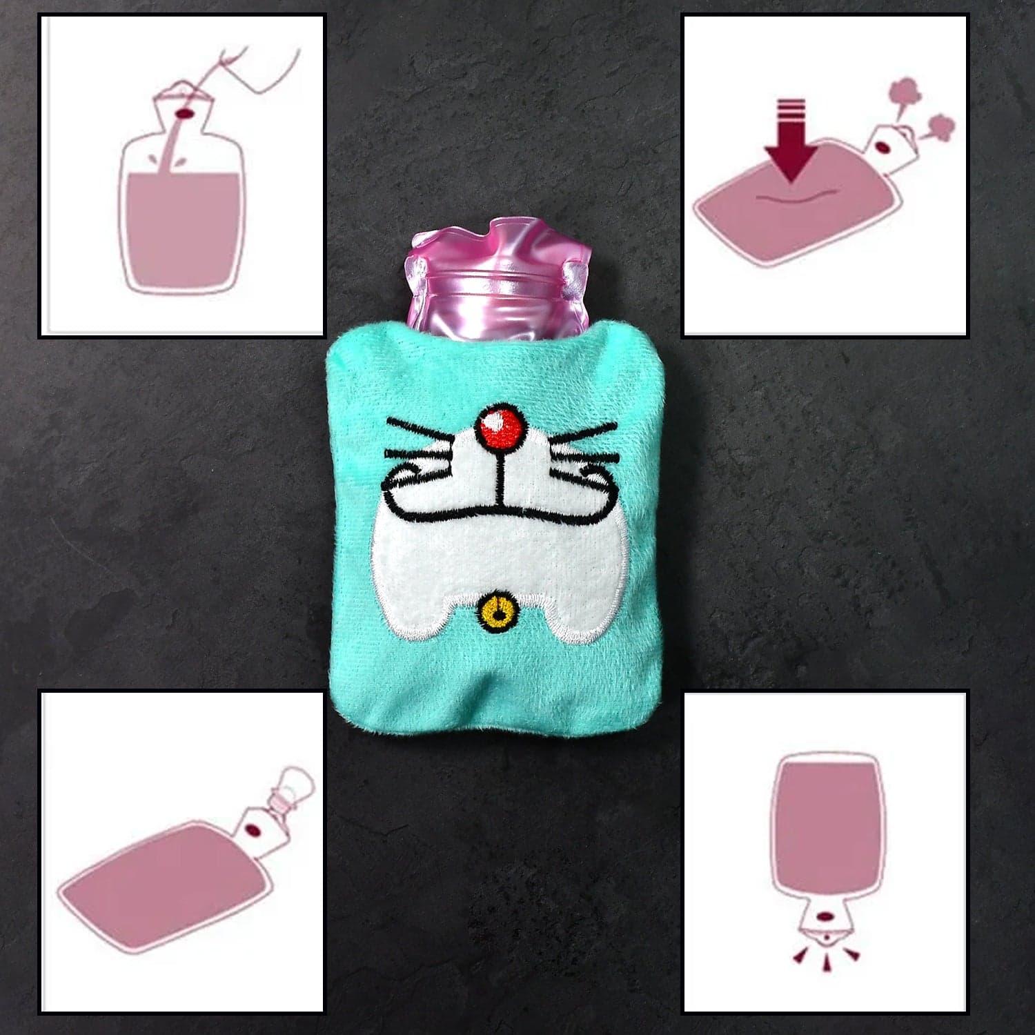 Doremon Cartoon Small Hot Water Bag with Cover for Pain Relief thumbnail 4