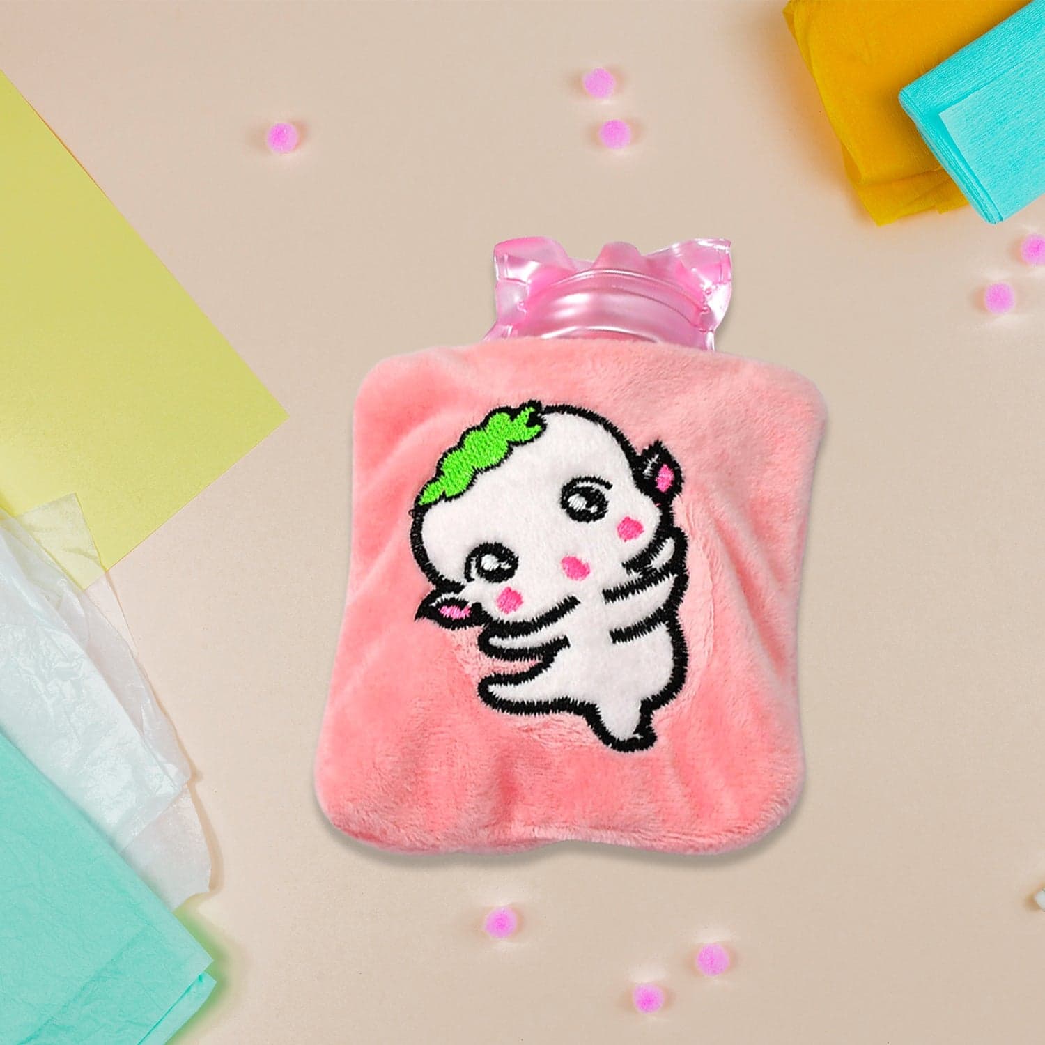 Pink Cartoon Small Hot Water Bag with Cover for Pain Relief thumbnail 1