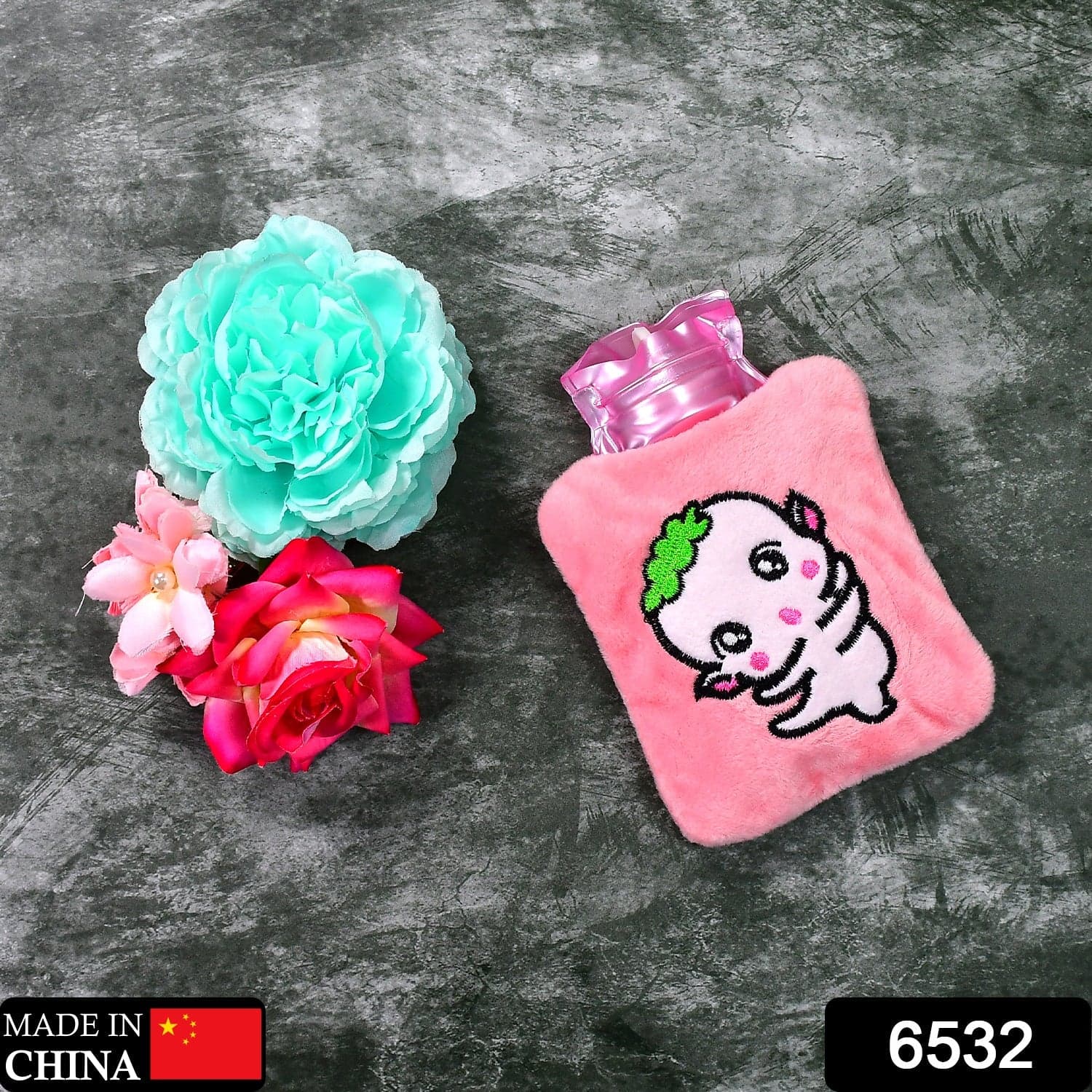 Pink Cartoon Small Hot Water Bag with Cover for Pain Relief thumbnail 2