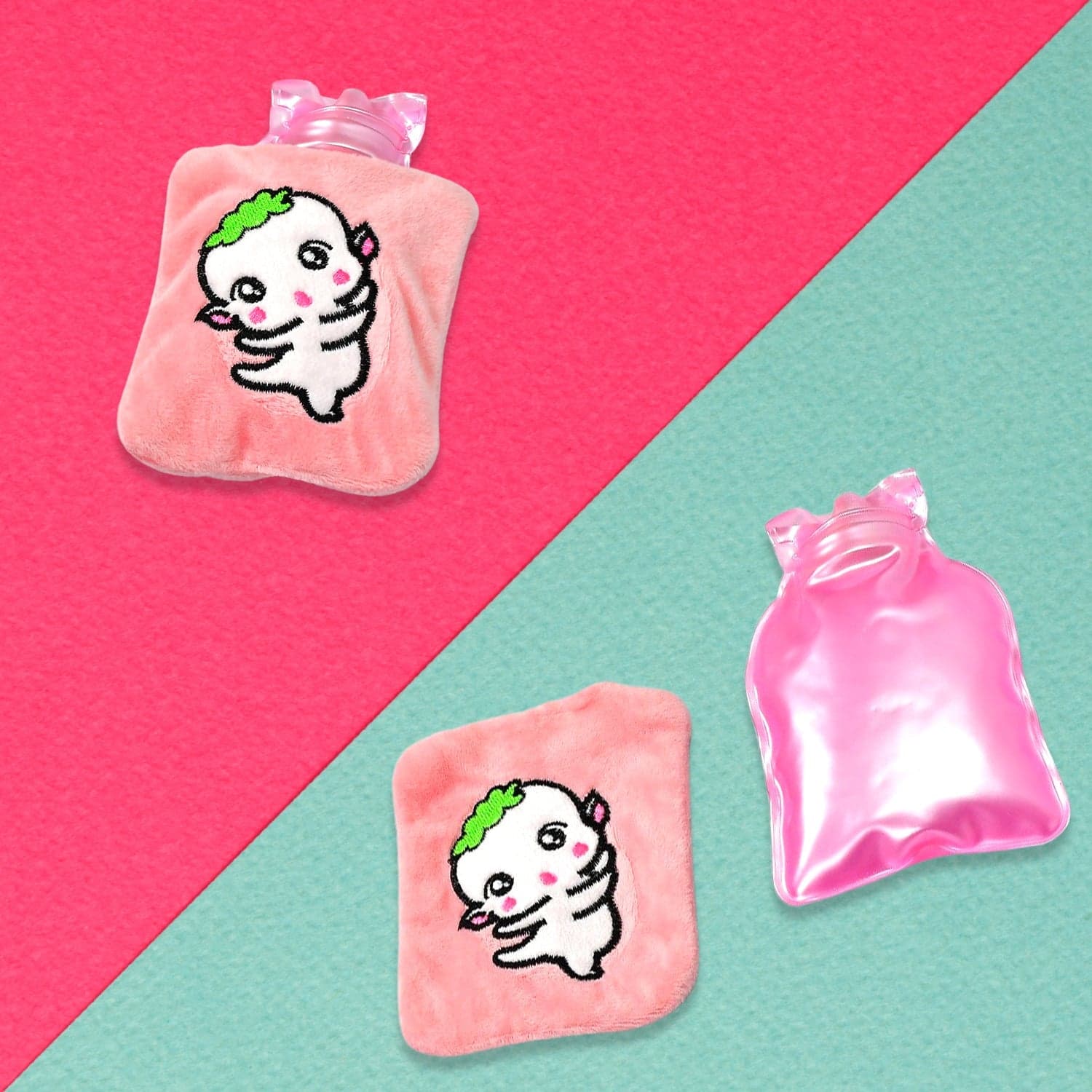 Pink Cartoon Small Hot Water Bag with Cover for Pain Relief thumbnail 3