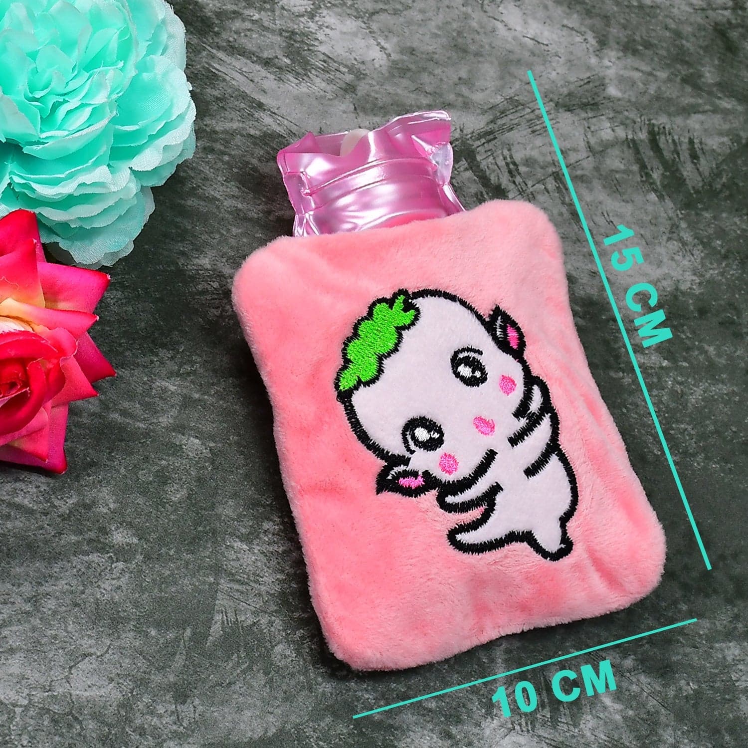 Pink Cartoon Small Hot Water Bag with Cover for Pain Relief thumbnail 4