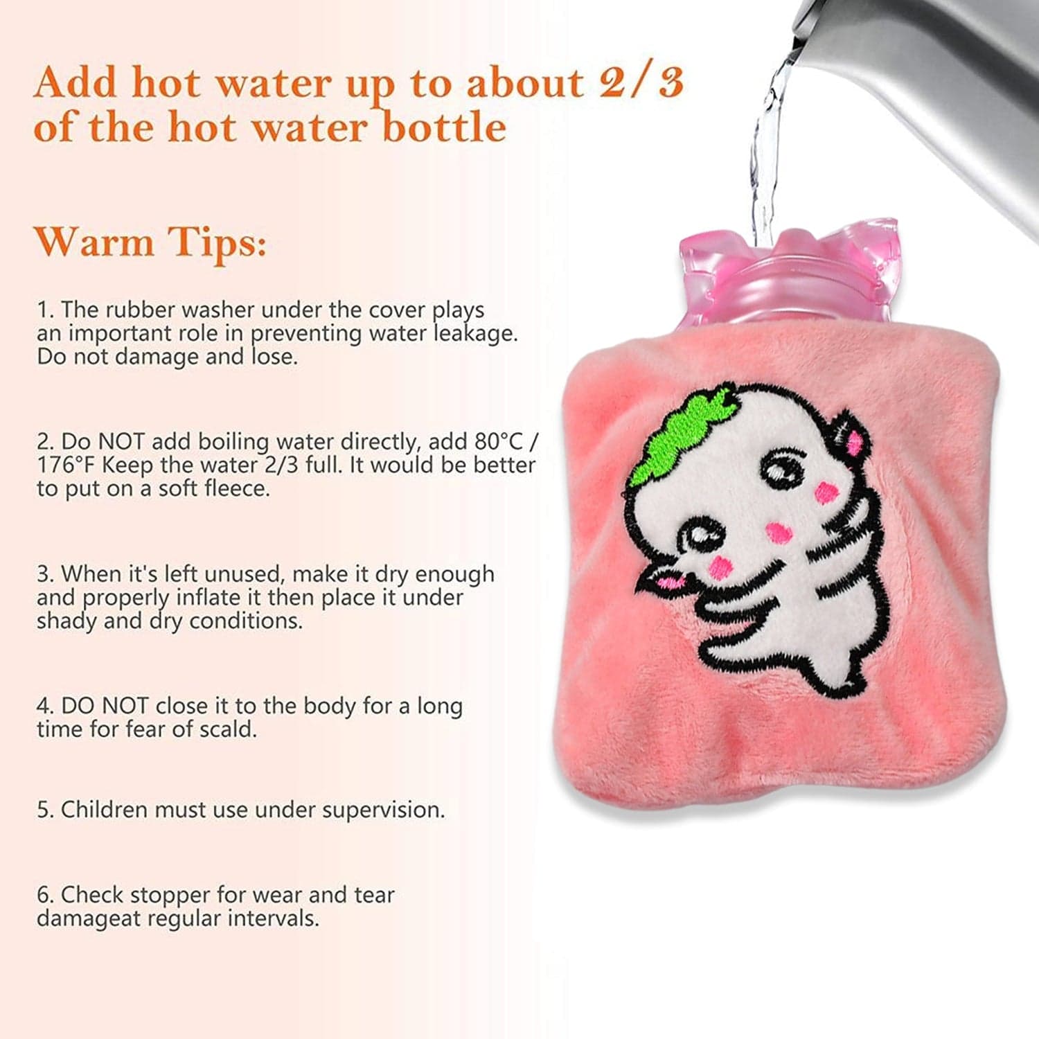 Pink Cartoon Small Hot Water Bag with Cover for Pain Relief thumbnail 7