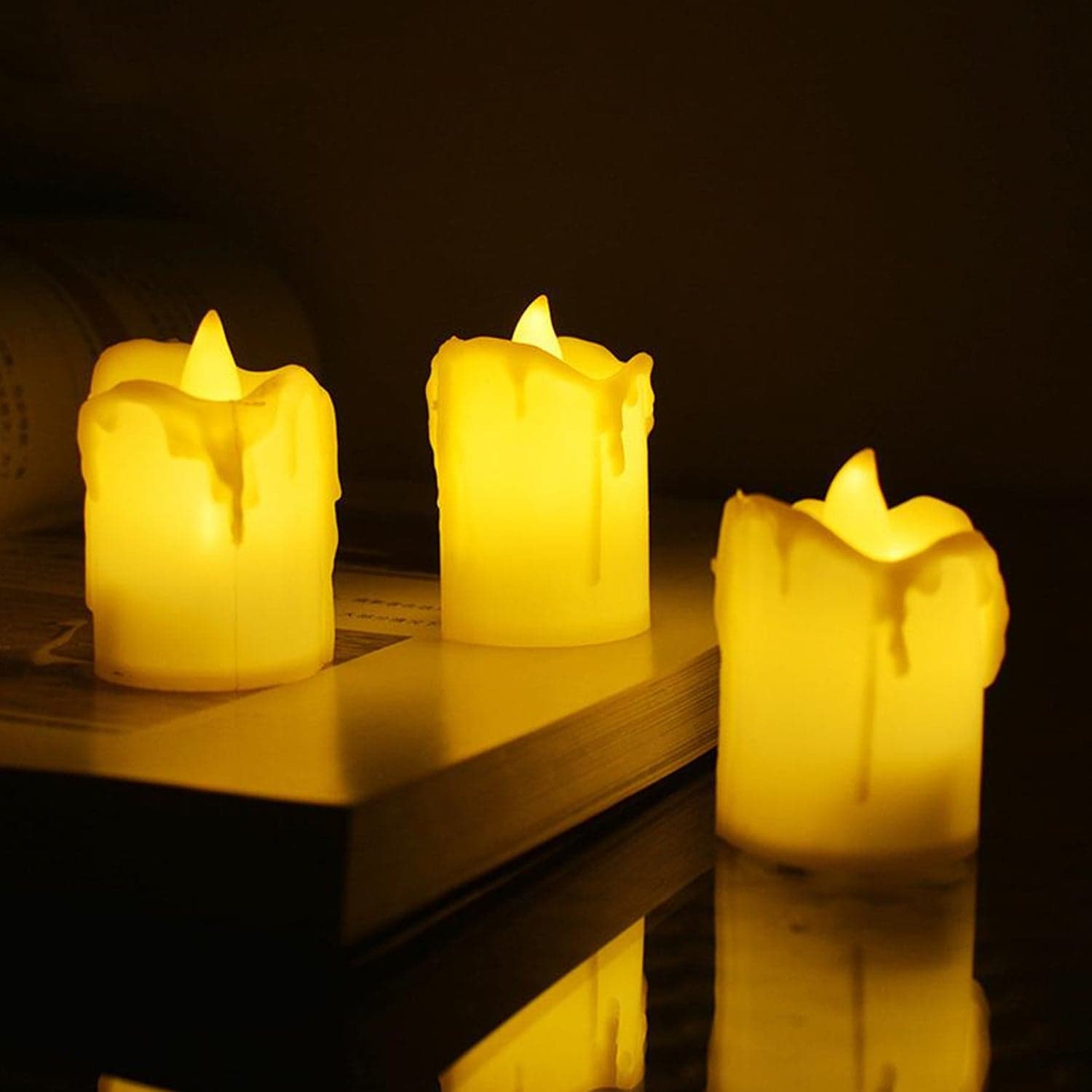 Set of 24 Multicolor Flameless Melted Design Candles for Decoration, Diwali thumbnail 7