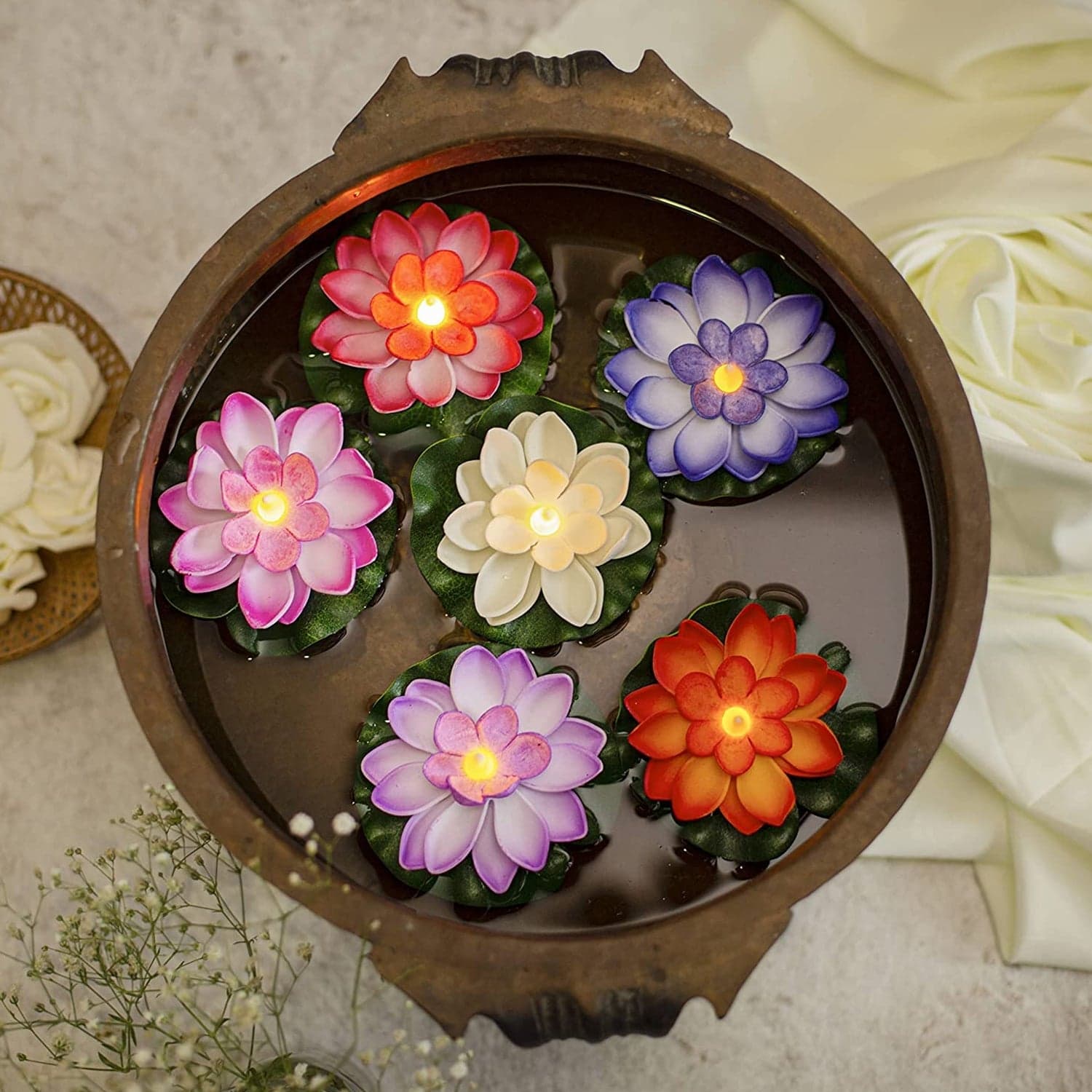 Water Floating Smokeless Candles & Lotus Flowers Sensor Led Tealight For Outdoor And Indoor Decoration - Pack Of 6 Candle thumbnail 8