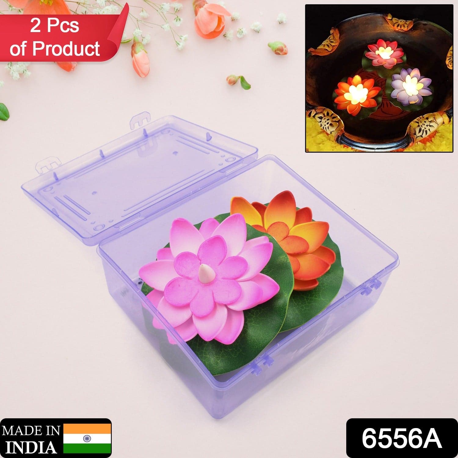 Smokeless LED Lotus Candles, Diwali (2 Pc): Indoor/Outdoor D©cor thumbnail 2
