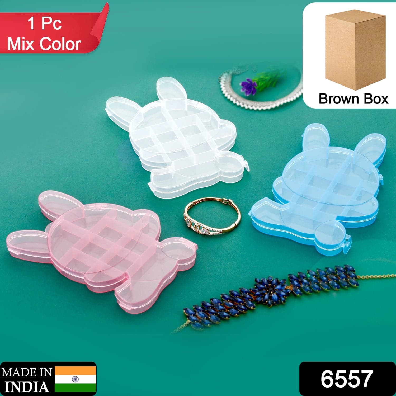 Transparent Cartoon Bear Clear Plastic Storage Box Jewelry Organizer Holder Cabinets For Small objects (1 Pc Mix Color) thumbnail 2