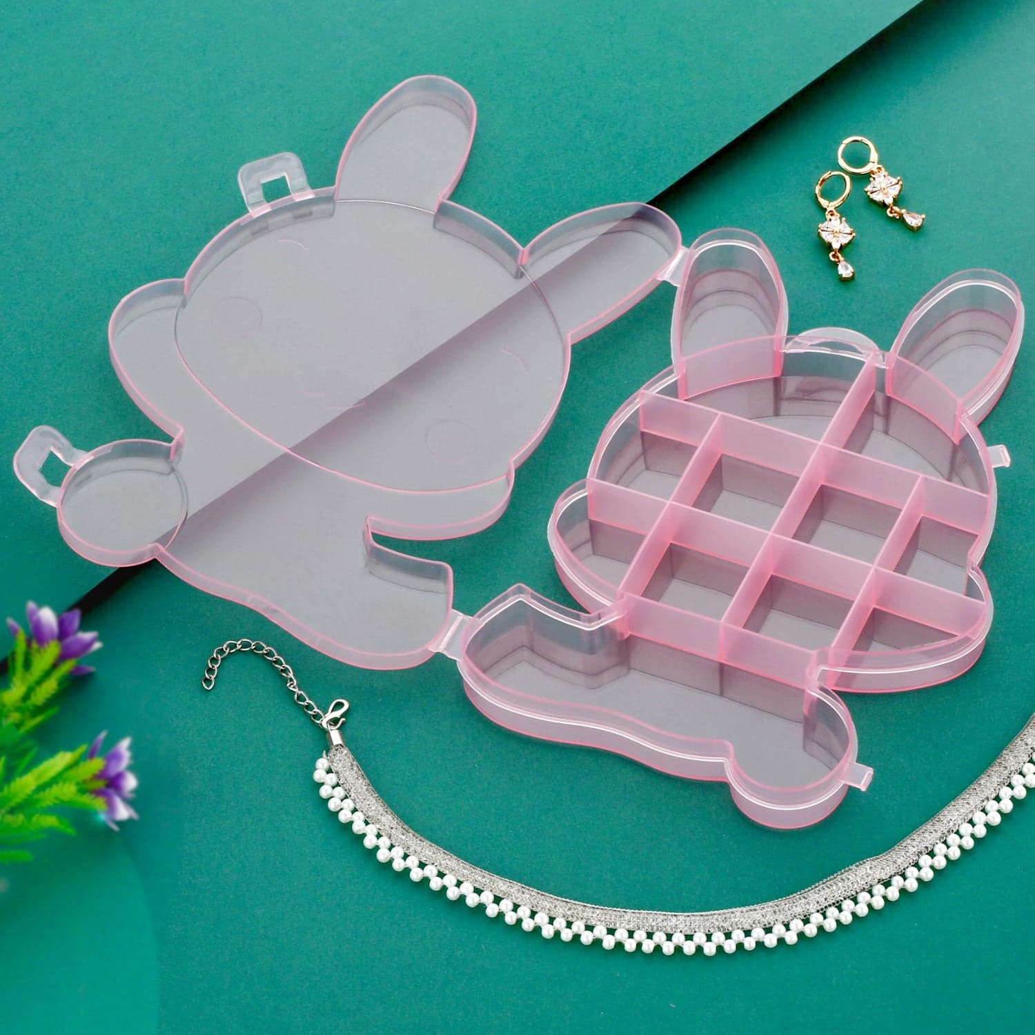 Transparent Cartoon Bear Clear Plastic Storage Box Jewelry Organizer Holder Cabinets For Small objects (1 Pc Mix Color) thumbnail 3