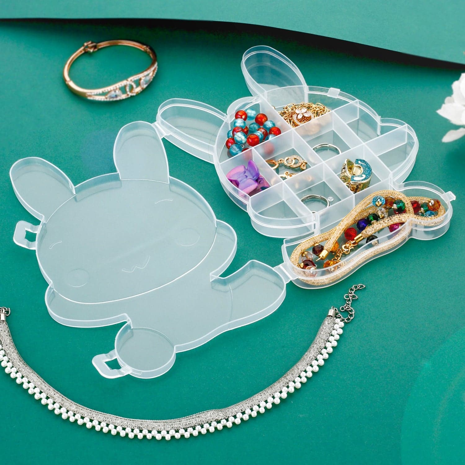 Transparent Cartoon Bear Clear Plastic Storage Box Jewelry Organizer Holder Cabinets For Small objects (1 Pc Mix Color) thumbnail 6