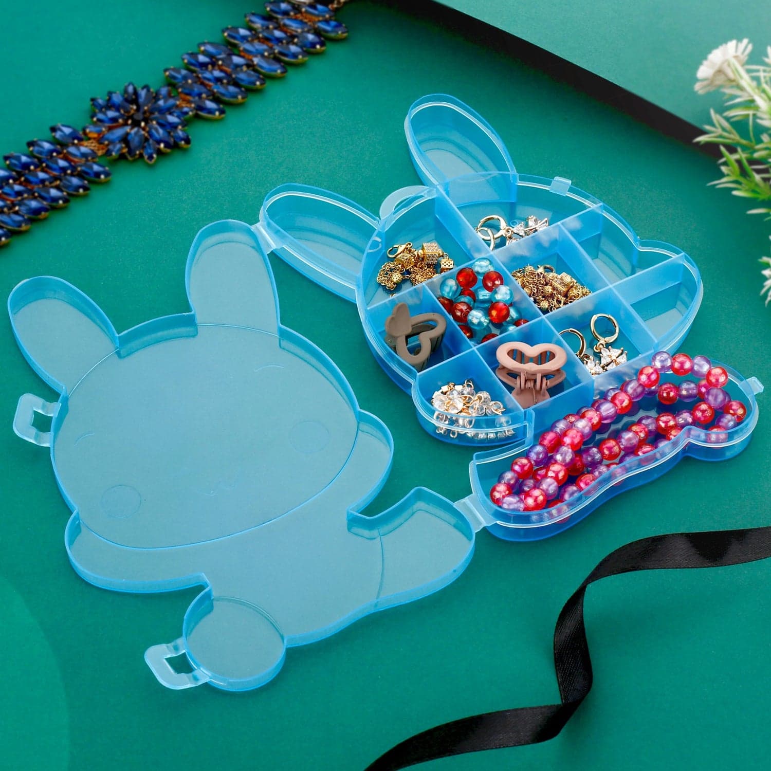 Transparent Cartoon Bear Clear Plastic Storage Box Jewelry Organizer Holder Cabinets For Small objects (1 Pc Mix Color) thumbnail 7