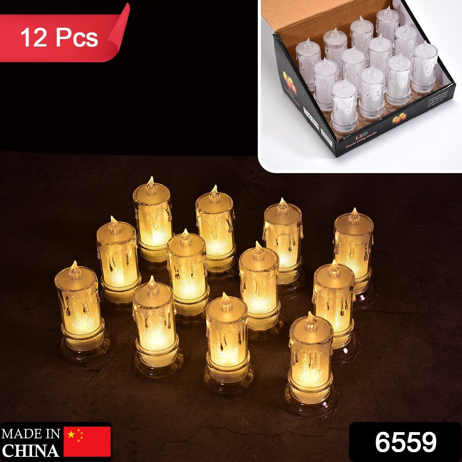 Big Flameless Melted Design Candles Set, Diwali (12 pcs) thumbnail 2