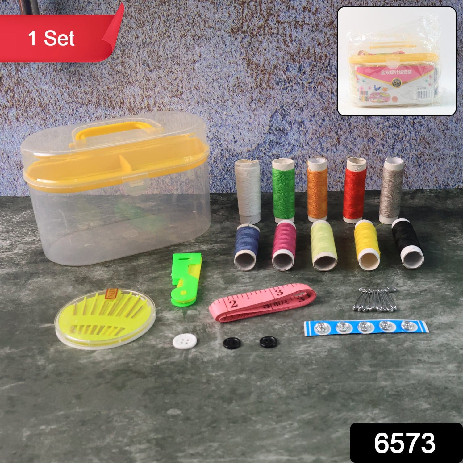 Double Layer Small & Portable Travel Sewing Kits Box with Color Needle Threads Scissor pin Hand Work Sewing Box Handwork Sewing Accessories thumbnail 2