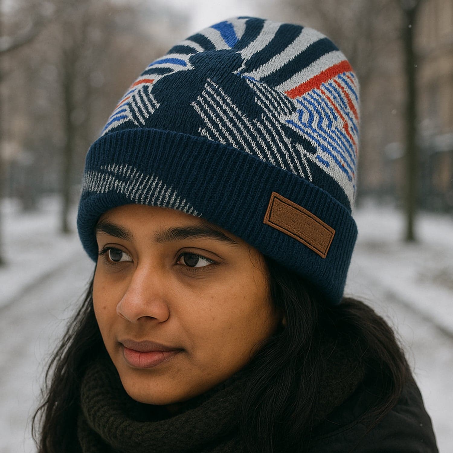 Cap for Winter Woolen Knitted Black Inside Fur Caps (1 Pc / Mix Design & Color) thumbnail 1