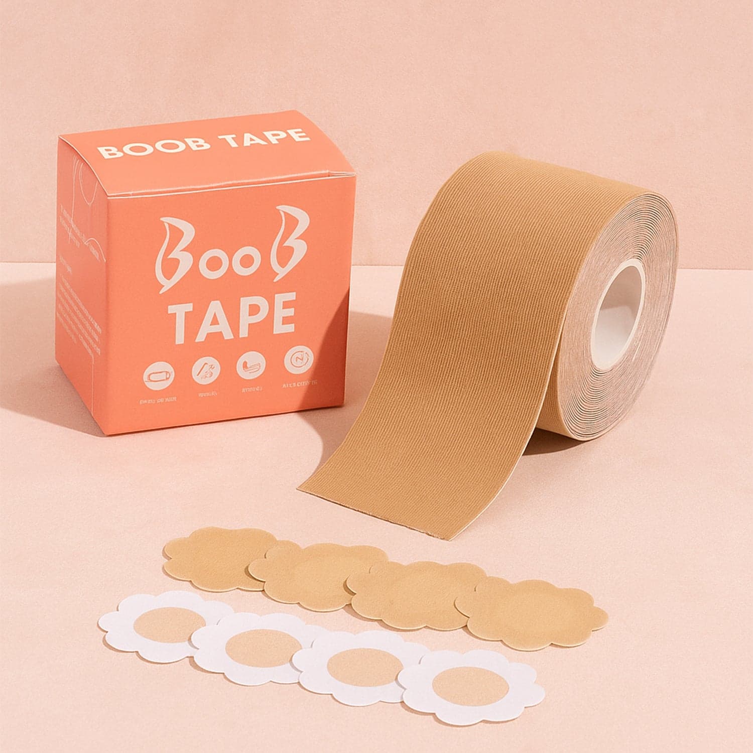 Boob Tape with Nipple Covers: Cotton, Breathable, Lift & Support (5m, 10 Pairs) thumbnail 1